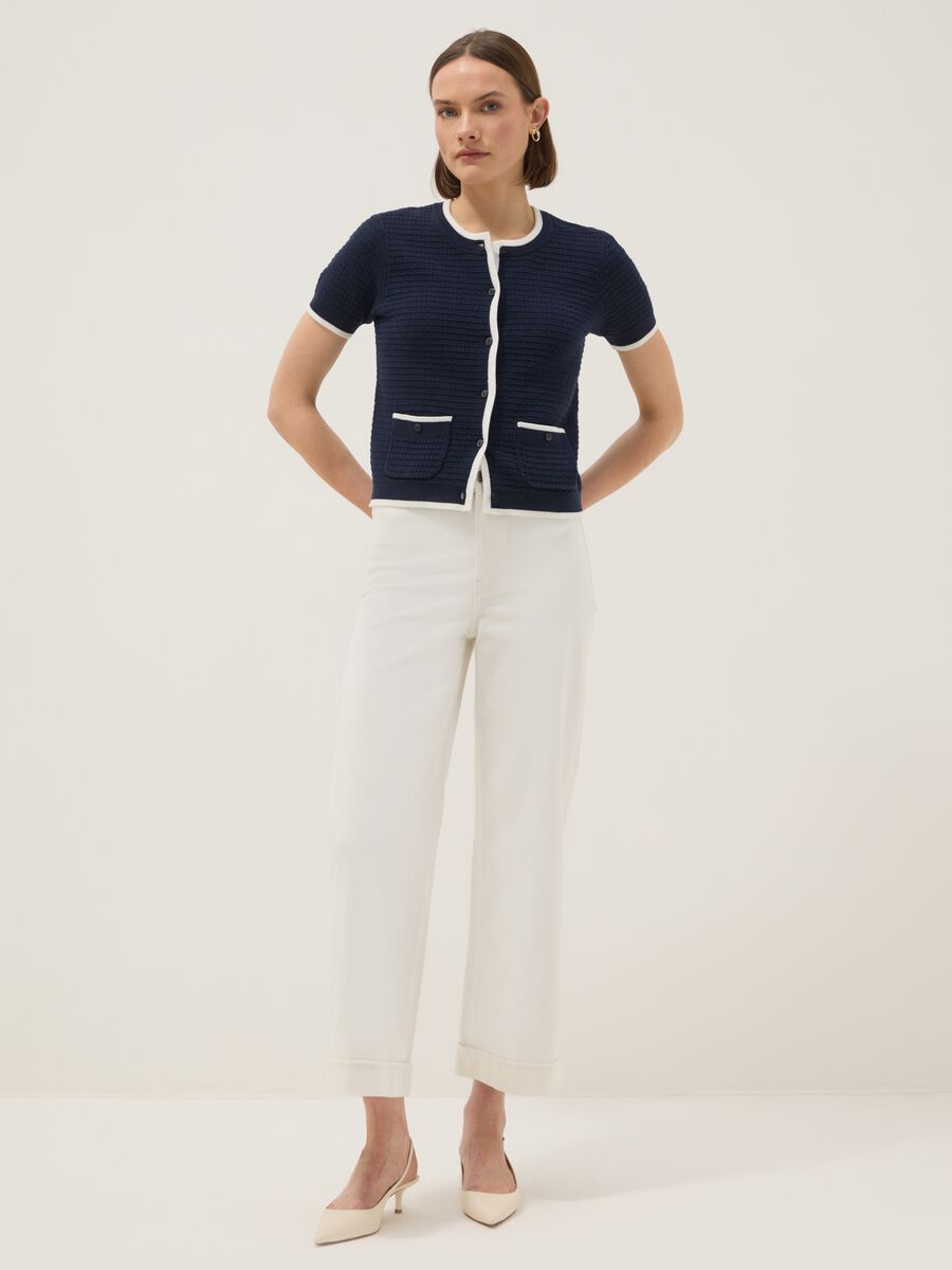 Cardigan blu in puro cotone regular fit con bottoni_1