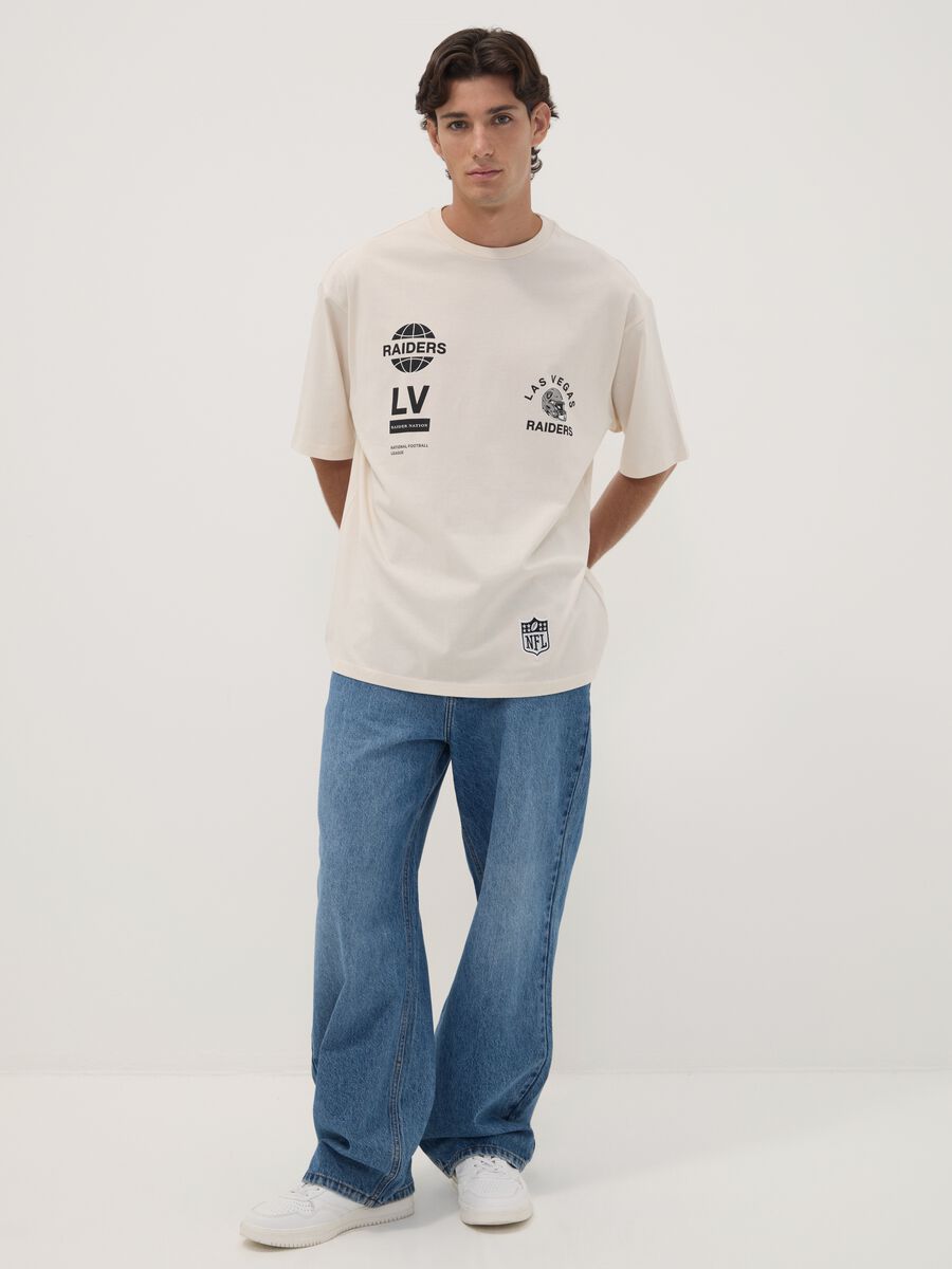 T-shirt beige in puro cotone con stampa Raiders_1