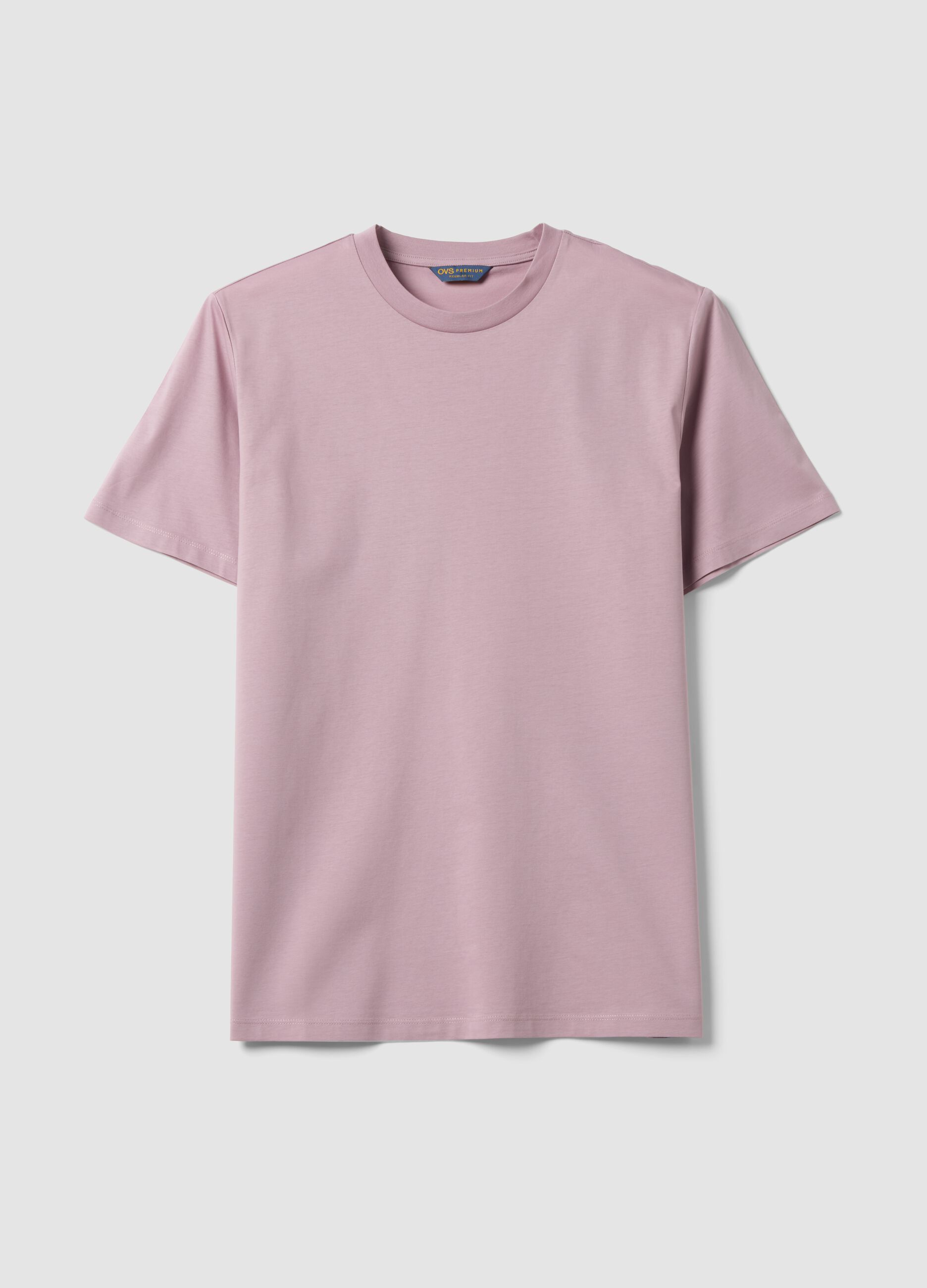 Purple mercerised pure cotton crew-neck T-shirt, regular fit