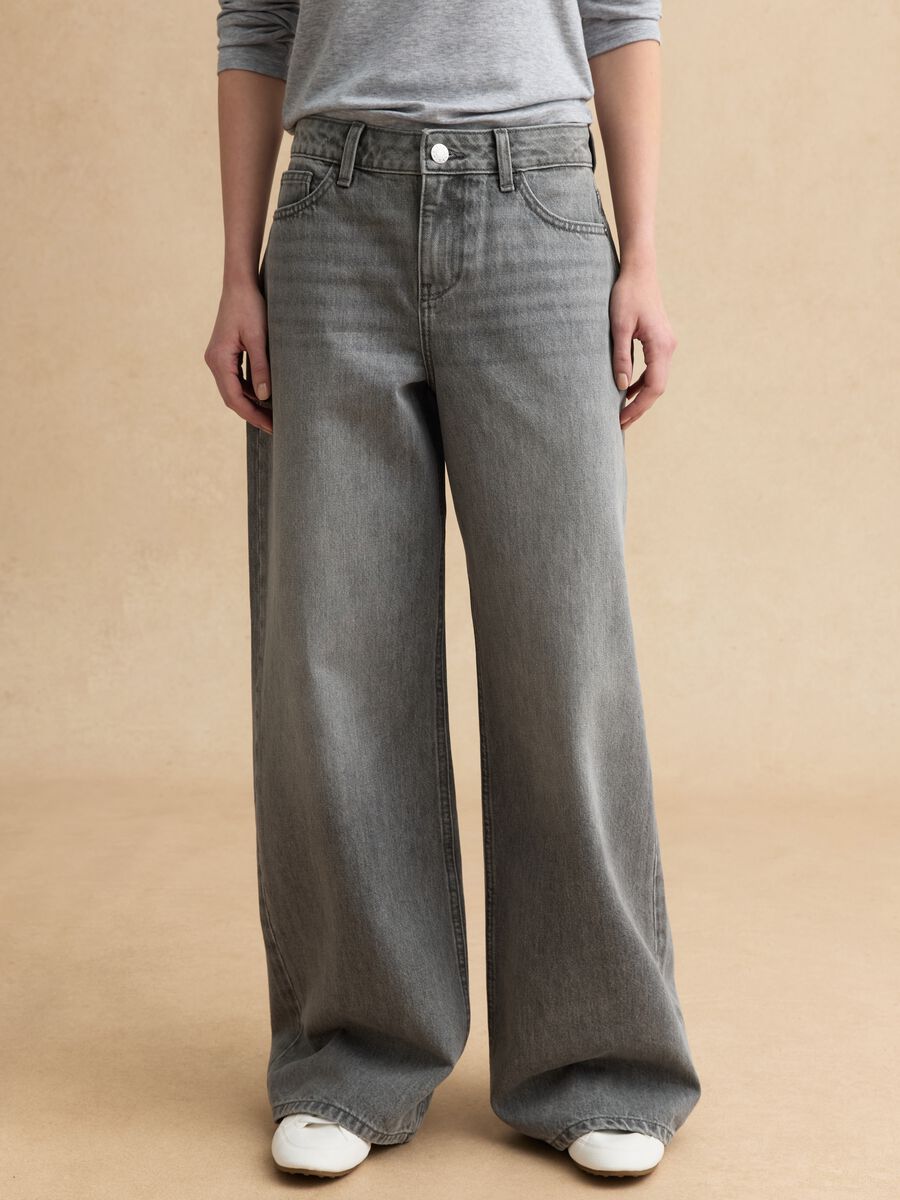 Grey Wide Leg Pure Cotton Jeans_1
