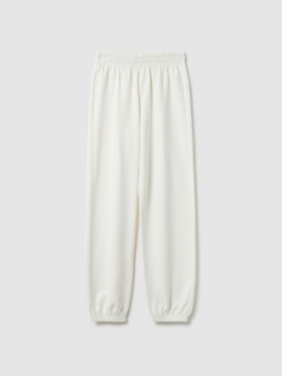 Girls' White Pure Cotton Jogger Trousers Regular Fit_0