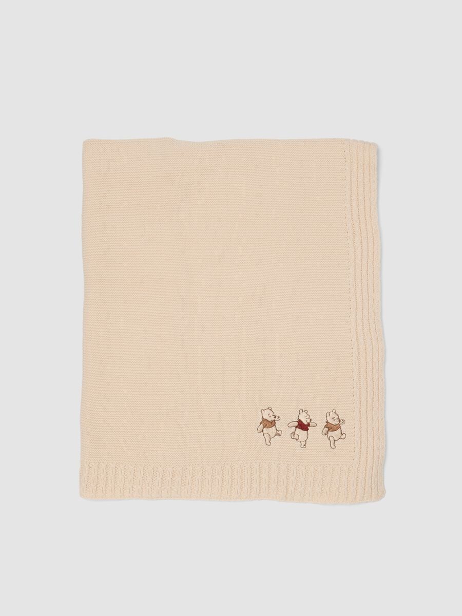 Copertina beige in puro cotone organico con ricamo Winnie The Pooh_0