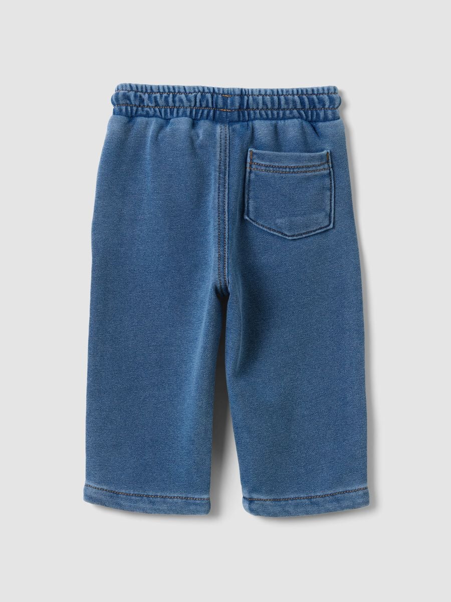 Pantaloni denim blu in misto cotone con vita elasticizzata per bimbo_1