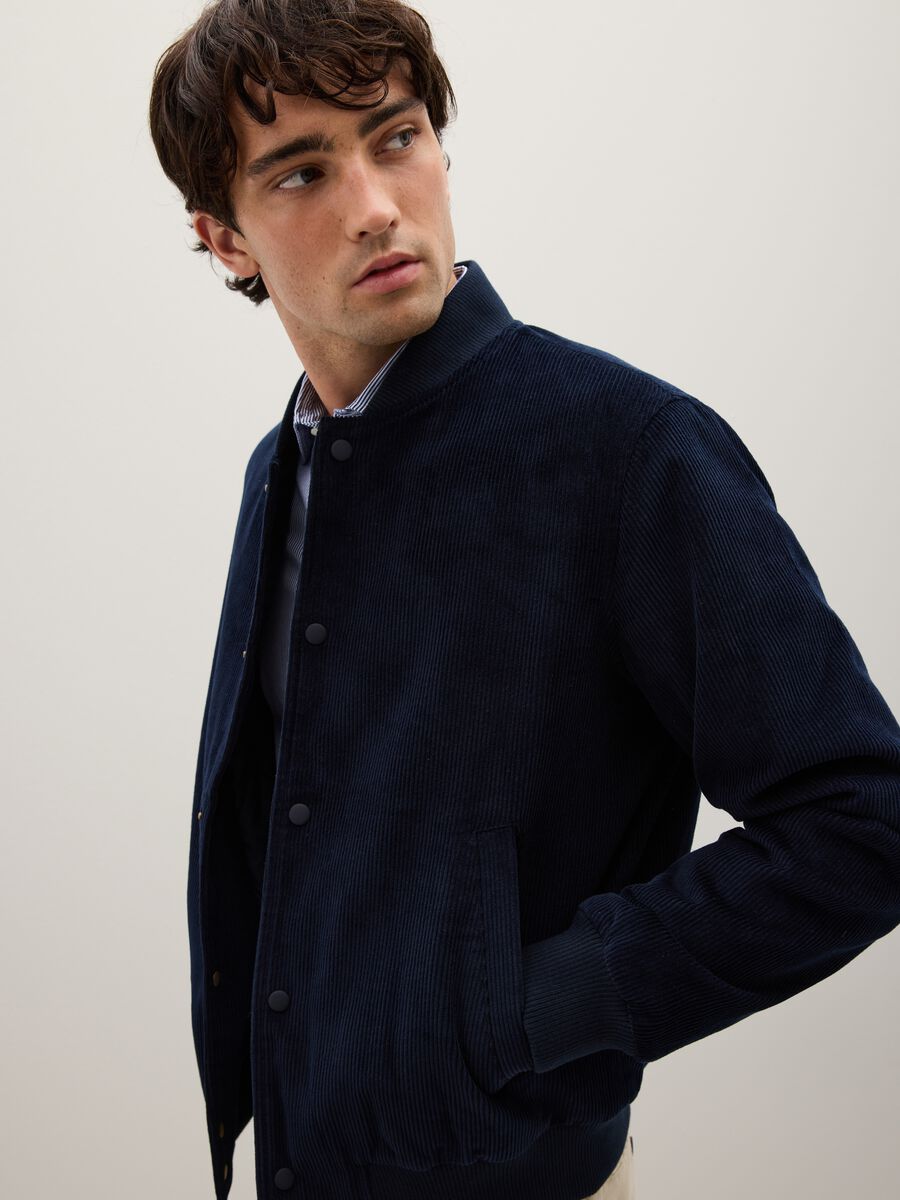 Giacca bomber in puro cotone blu con zip_2