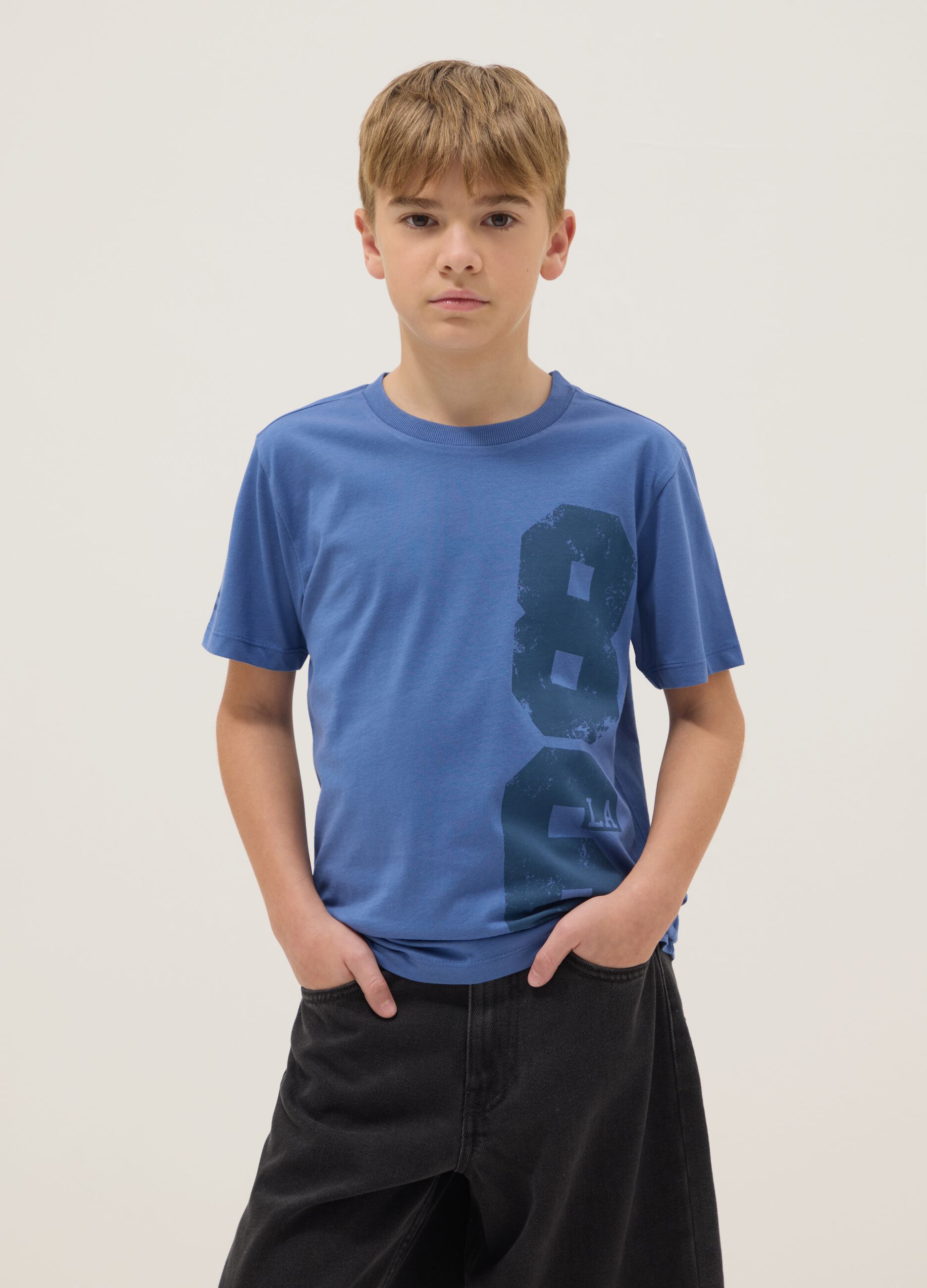 T-shirt in puro cotone blu da ragazzo regular fit con stampa
