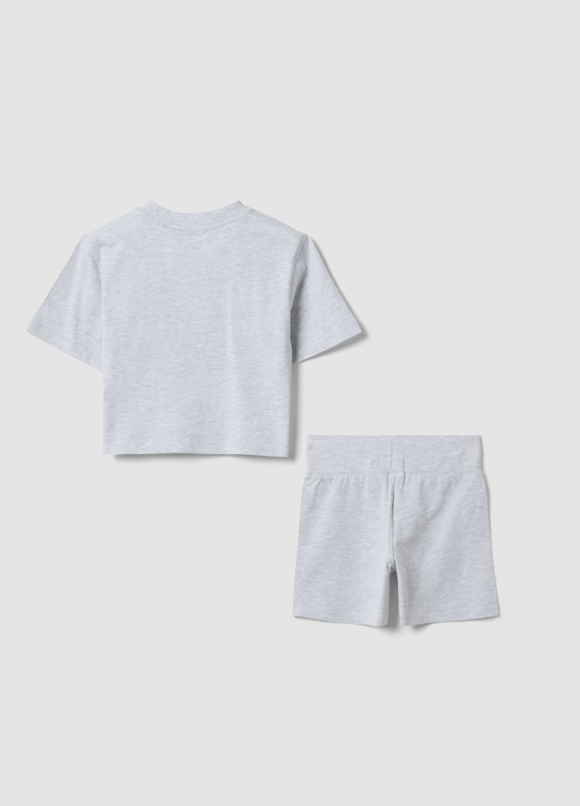 Grey cotton-blend set with T-shirt and shorts