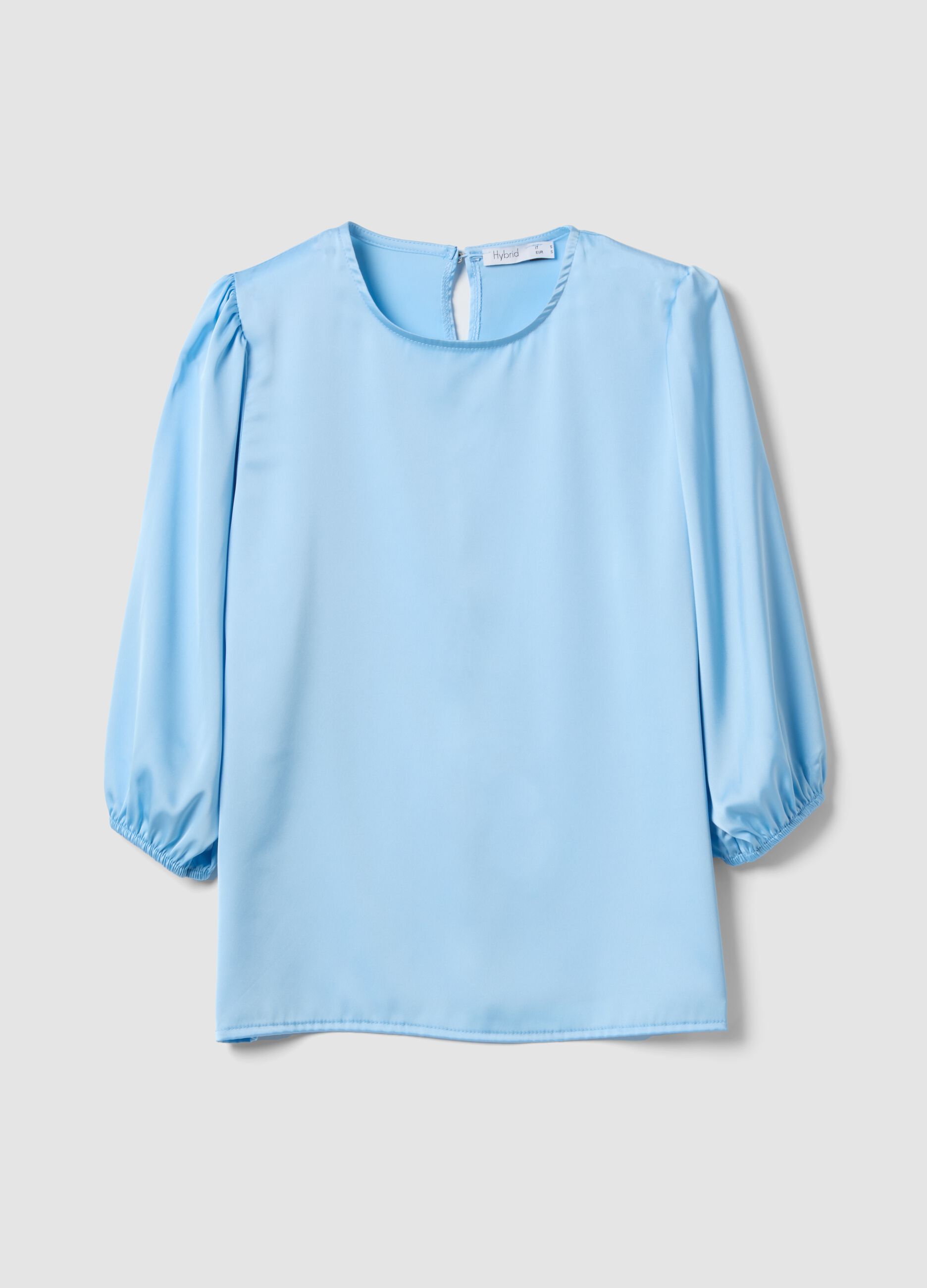 Blue long-sleeve regular fit top with teardrop closure