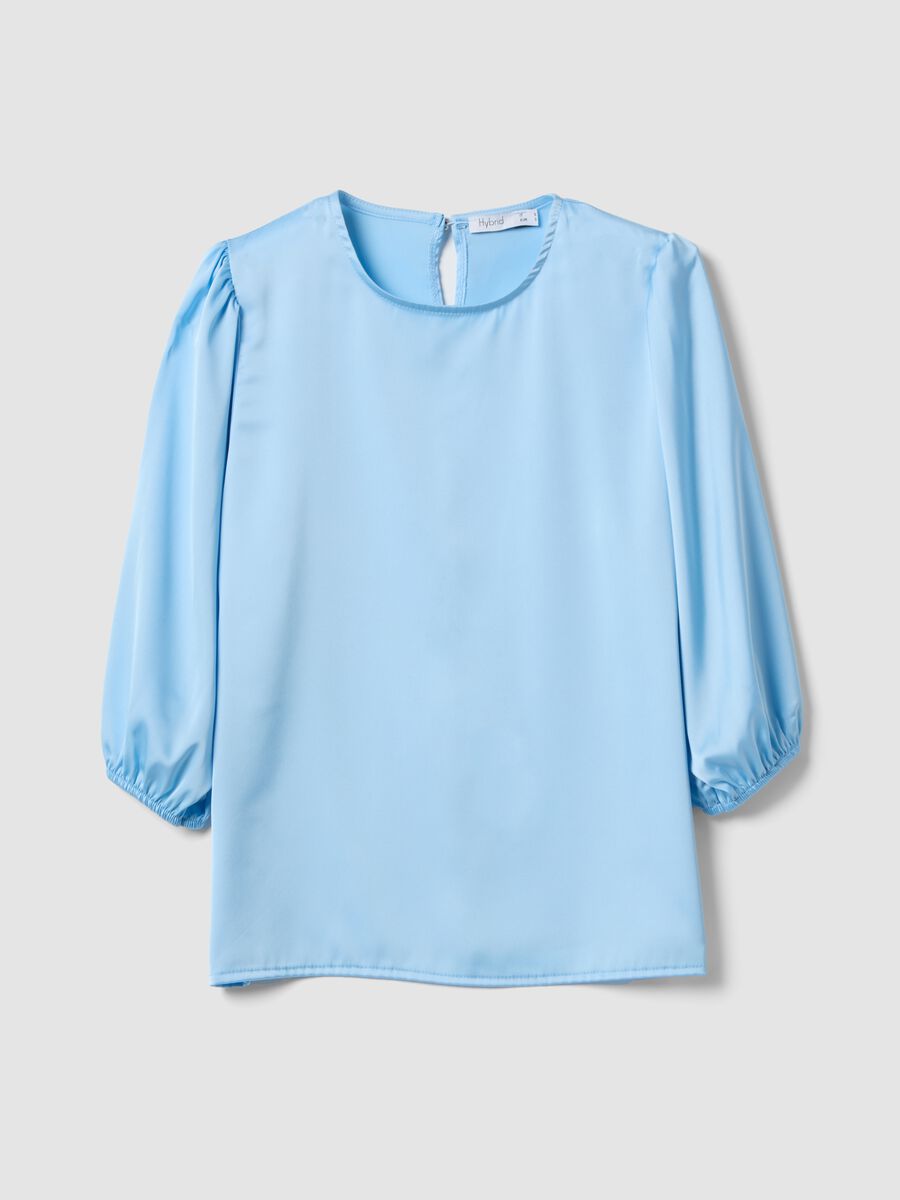 Maglia a maniche lunghe azzurra regular fit con chiusura a goccia_0