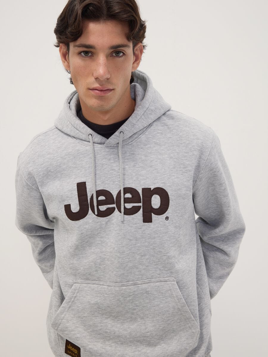 Felpa grigia in misto cotone con cappuccio e stampa Jeep relaxed fit_0