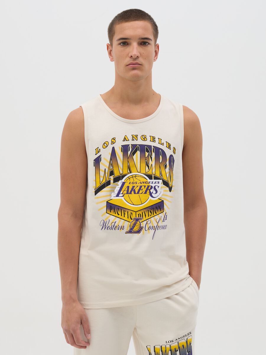 Cotton White NBA Lakers Tank Top_0