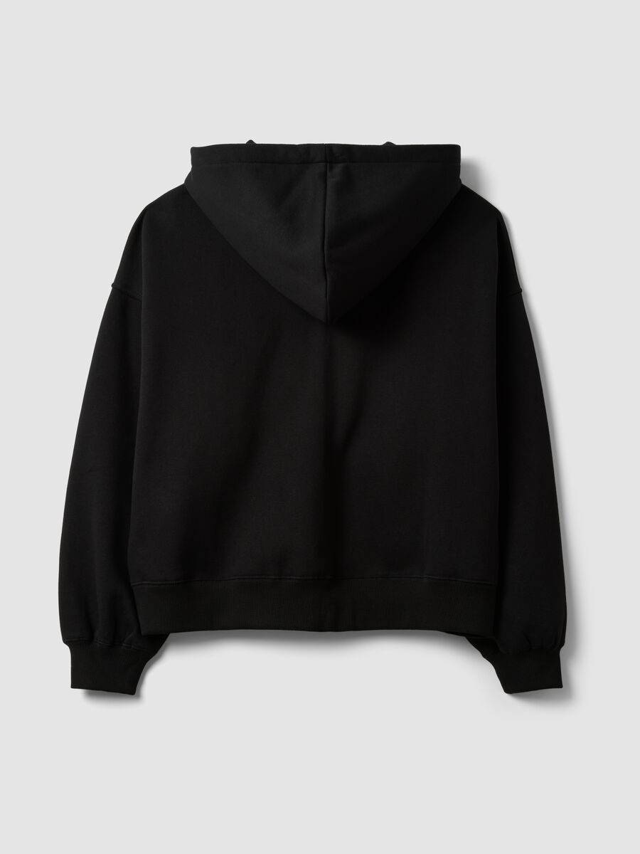 Felpa nera con cappuccio in misto cotone con logo_2