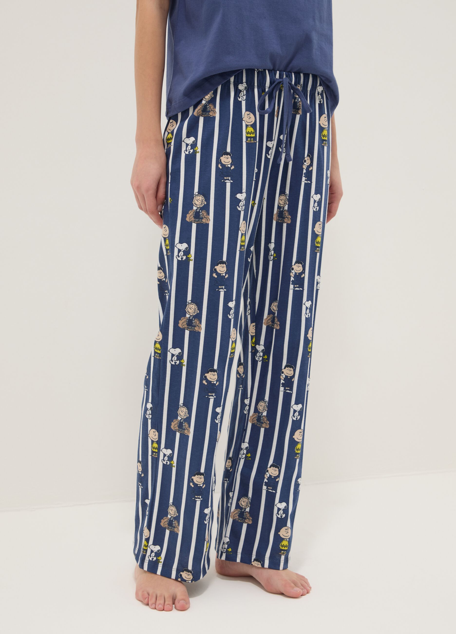 Blue pure cotton regular fit pyjamas with Peanuts prints
