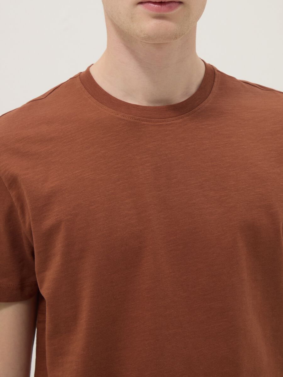 Brown short-sleeve pure cotton regular fit T-shirt_3