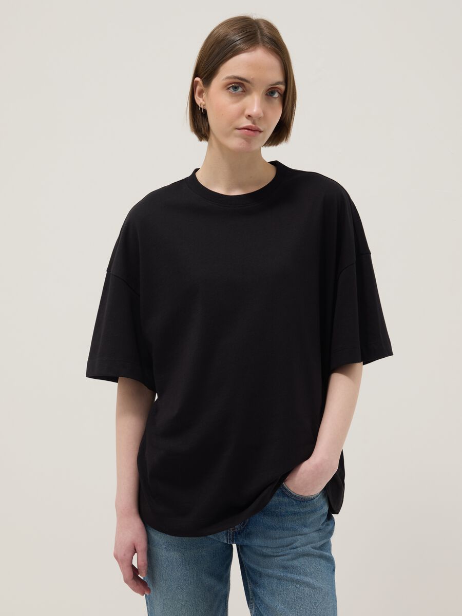 Oversized fit black short sleeve pure cotton t-shirt_0
