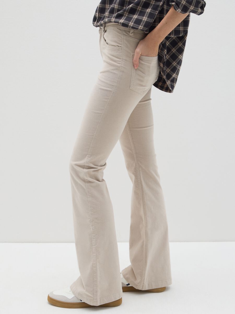 Flared Beige Stretch Trousers_3