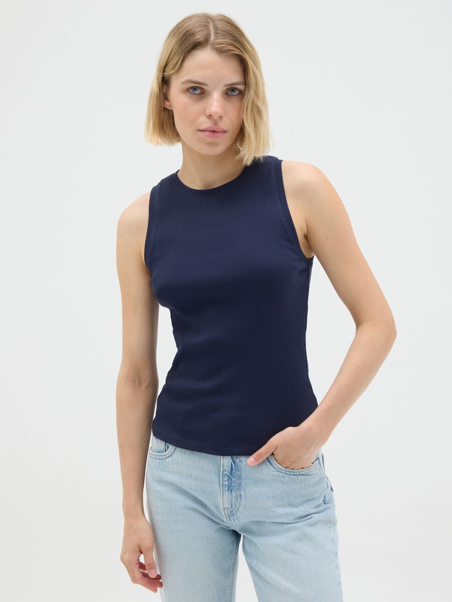 Women's Pure Cotton Blue Tank Top_0