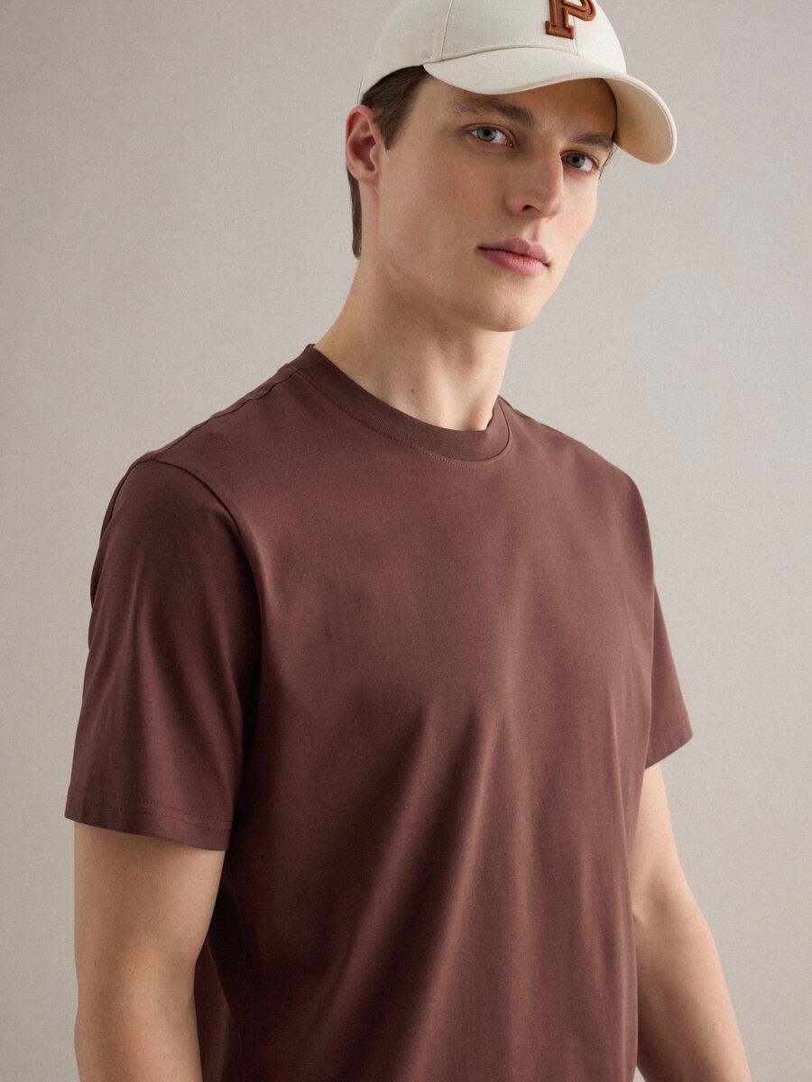 Brown pure cotton crew neck t-shirt relaxed fit_0