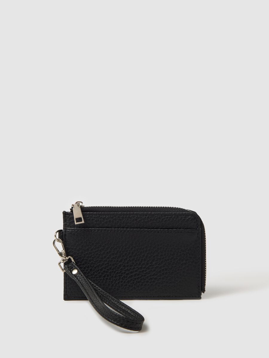 Textured black wallet with strap_0