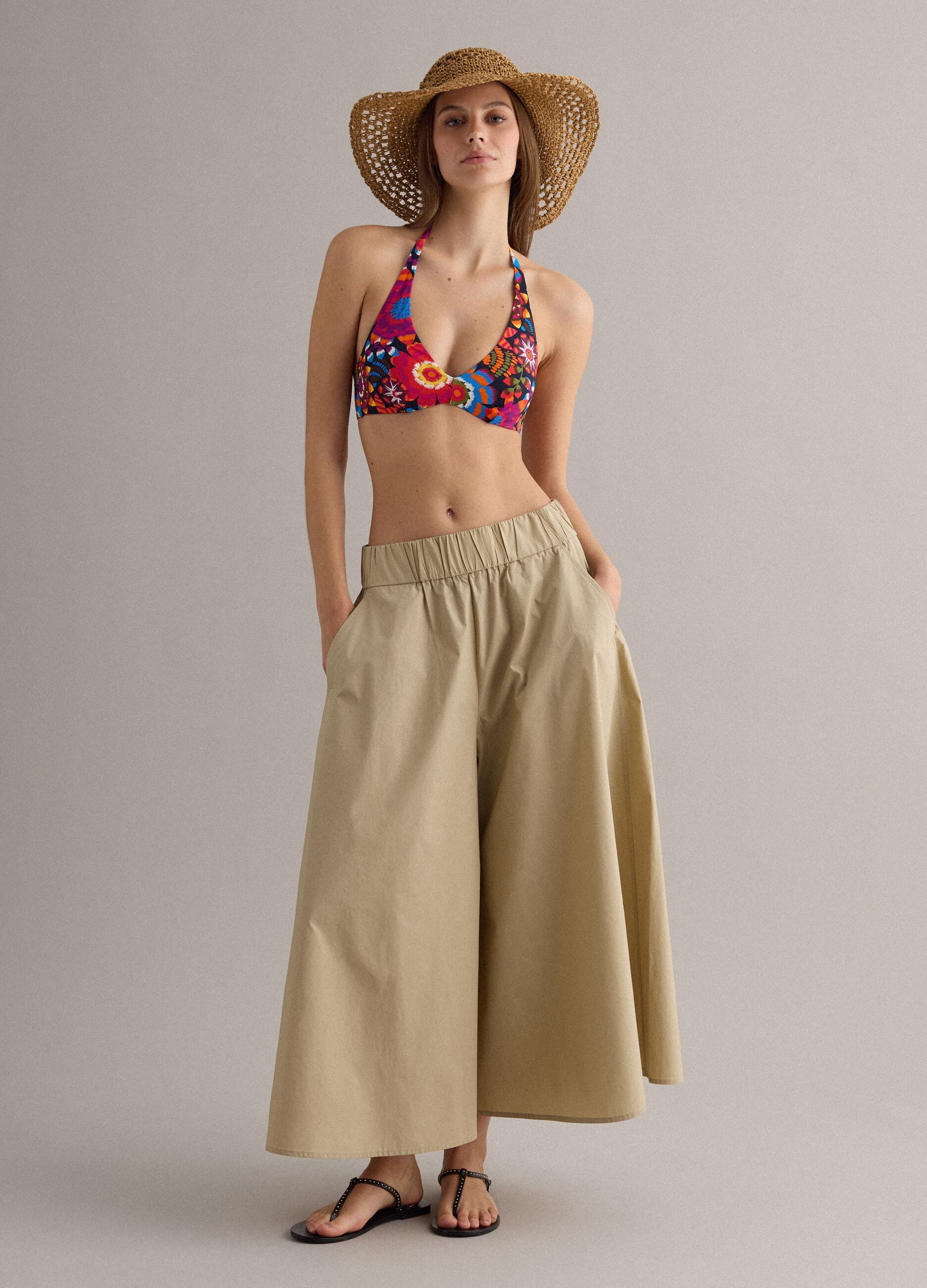 Multicolour stretch triangle bikini top