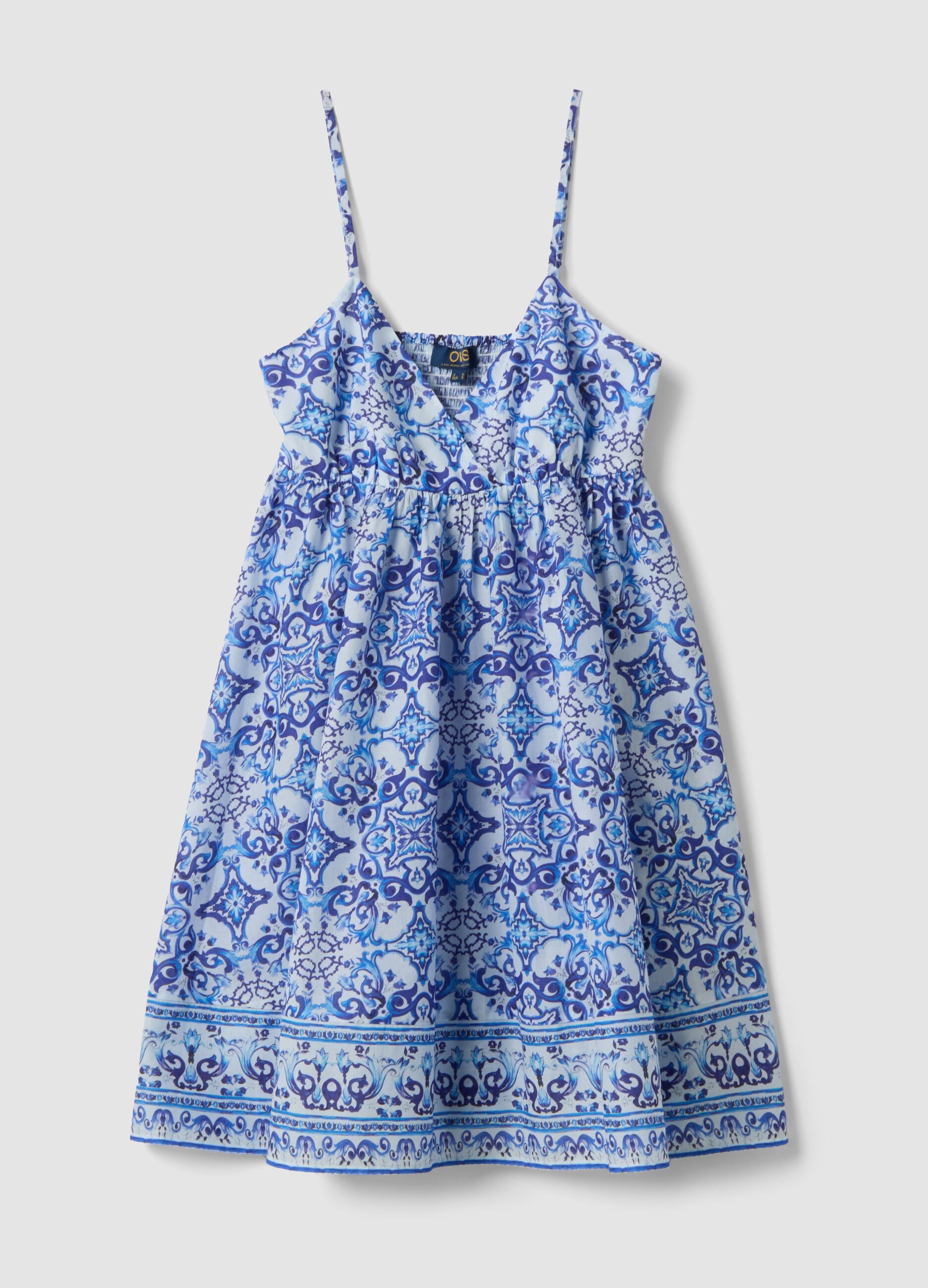 Blue pure cotton slip dress with all-over print