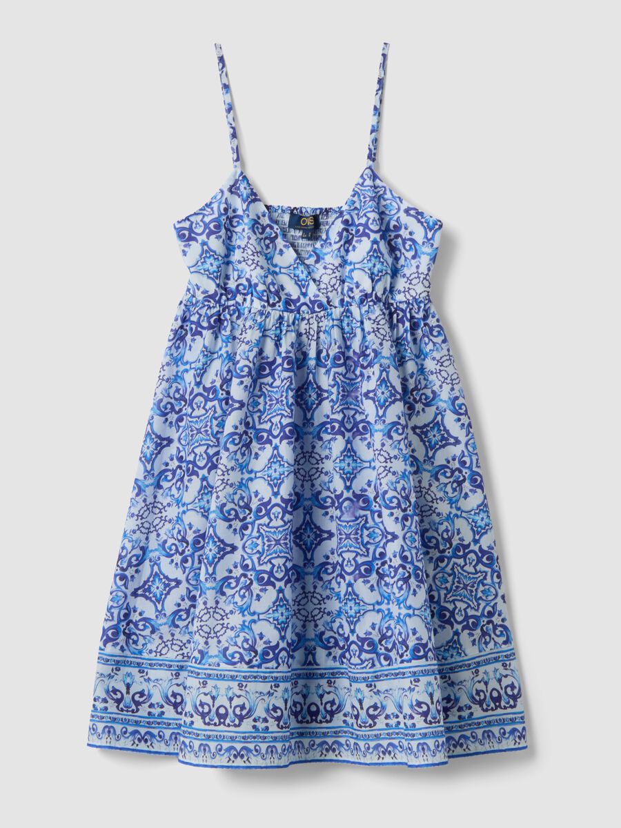 Slipdress blu in puro cotone con stampa all over_4