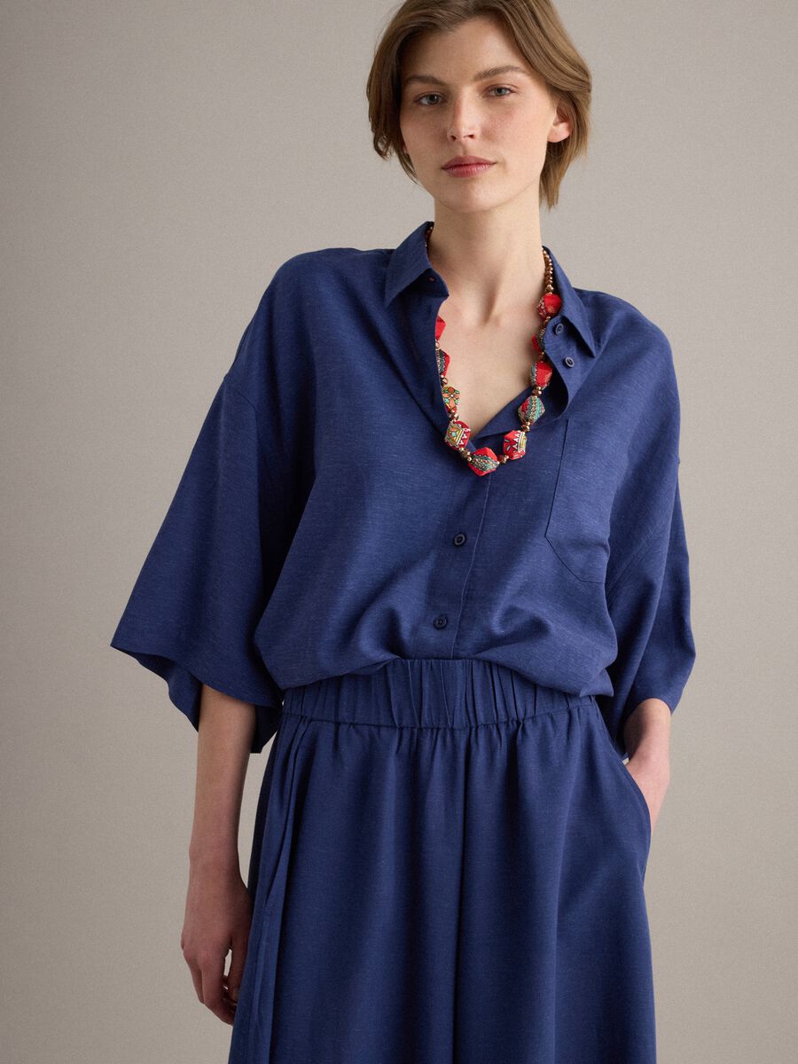 Blue viscose-linen blend overshirt, relaxed fit_0