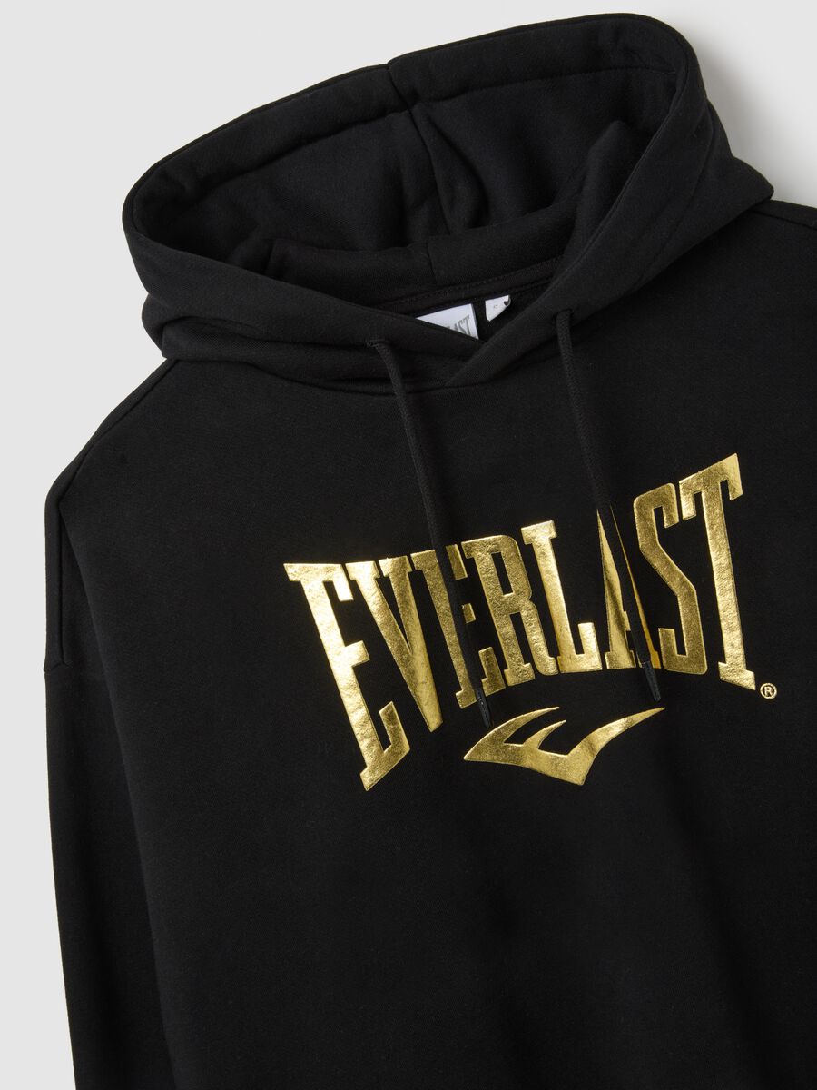 Black cotton blend hoodie with Everlast print_5