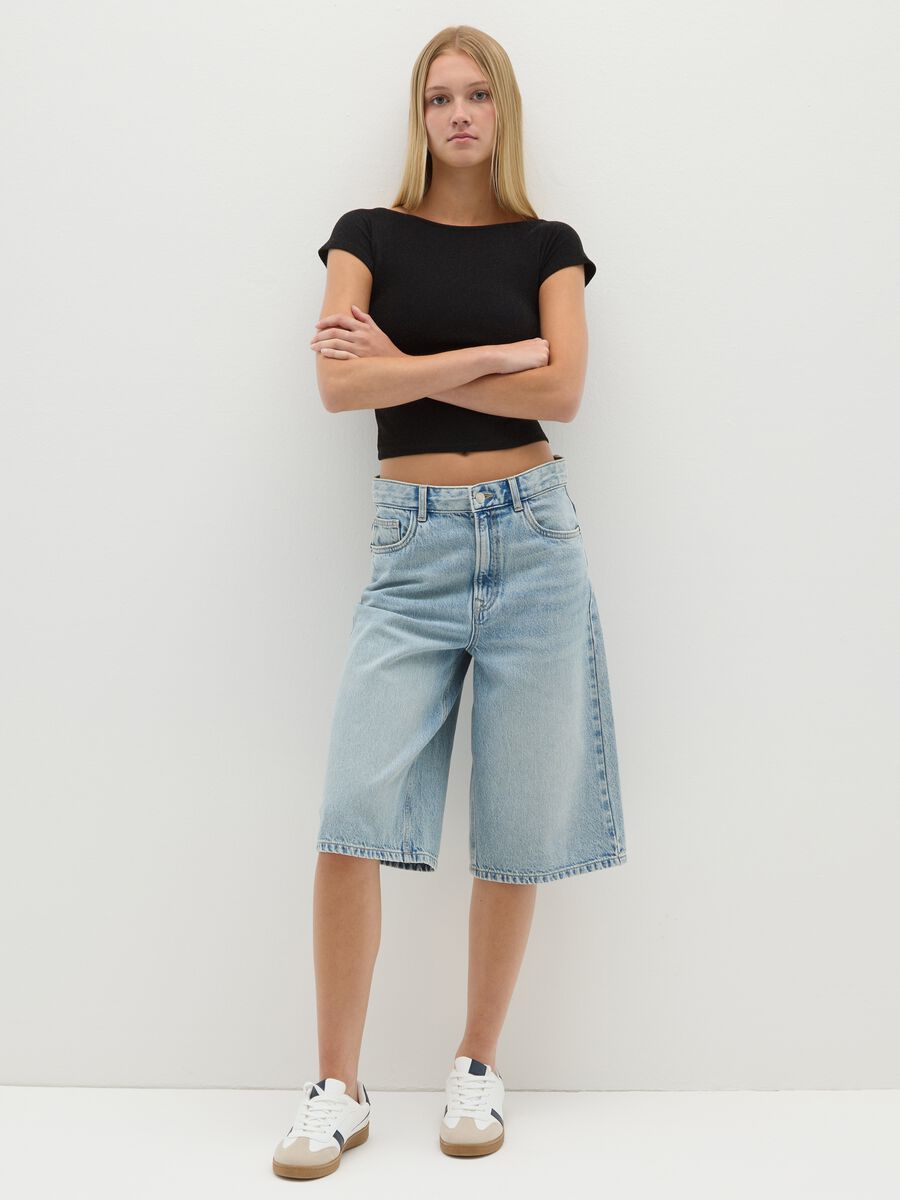 Women's fitted black viscose blend top_1