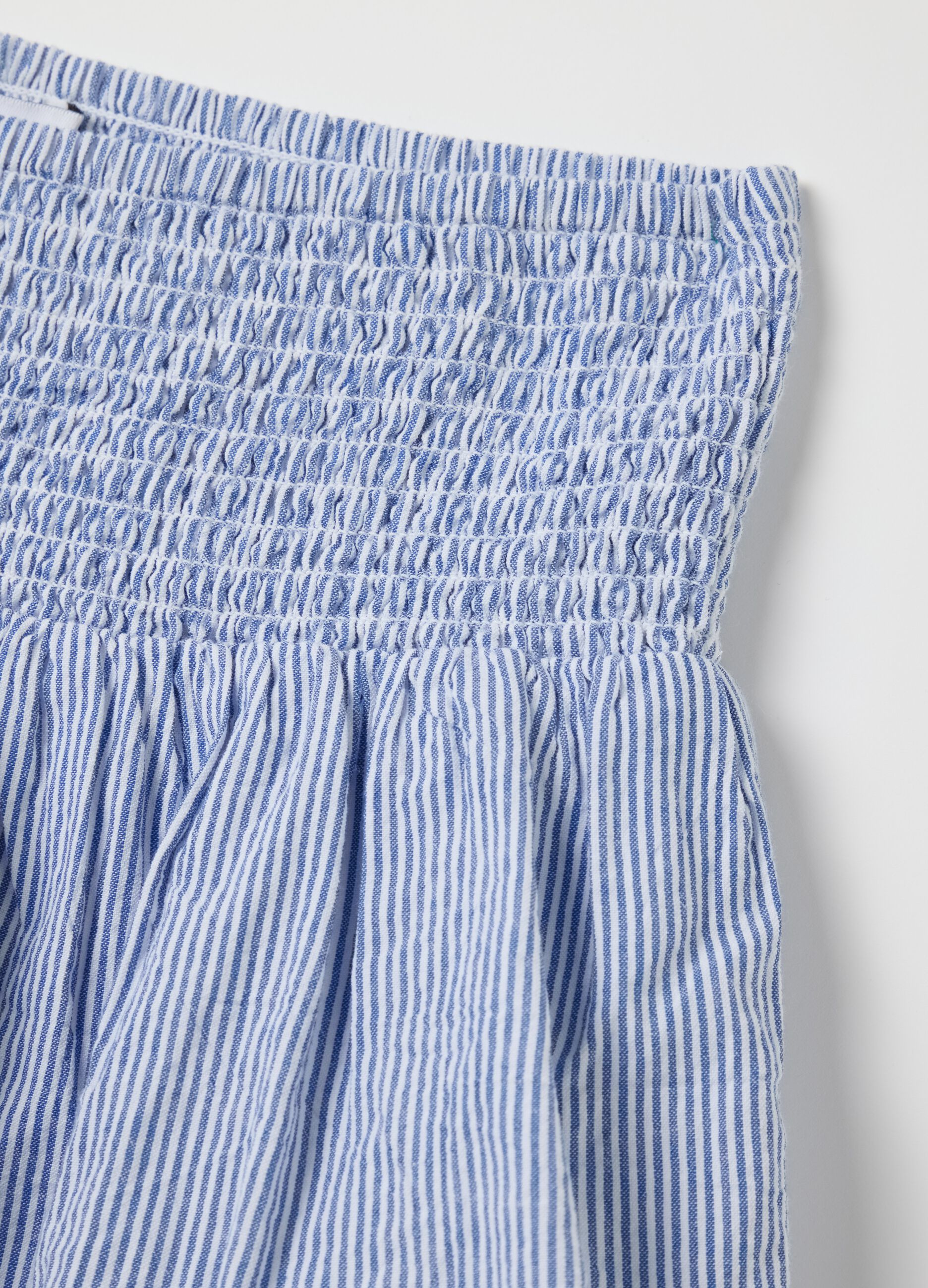 Gonna mini da donna in puro cotone azzurro regular fit con balze