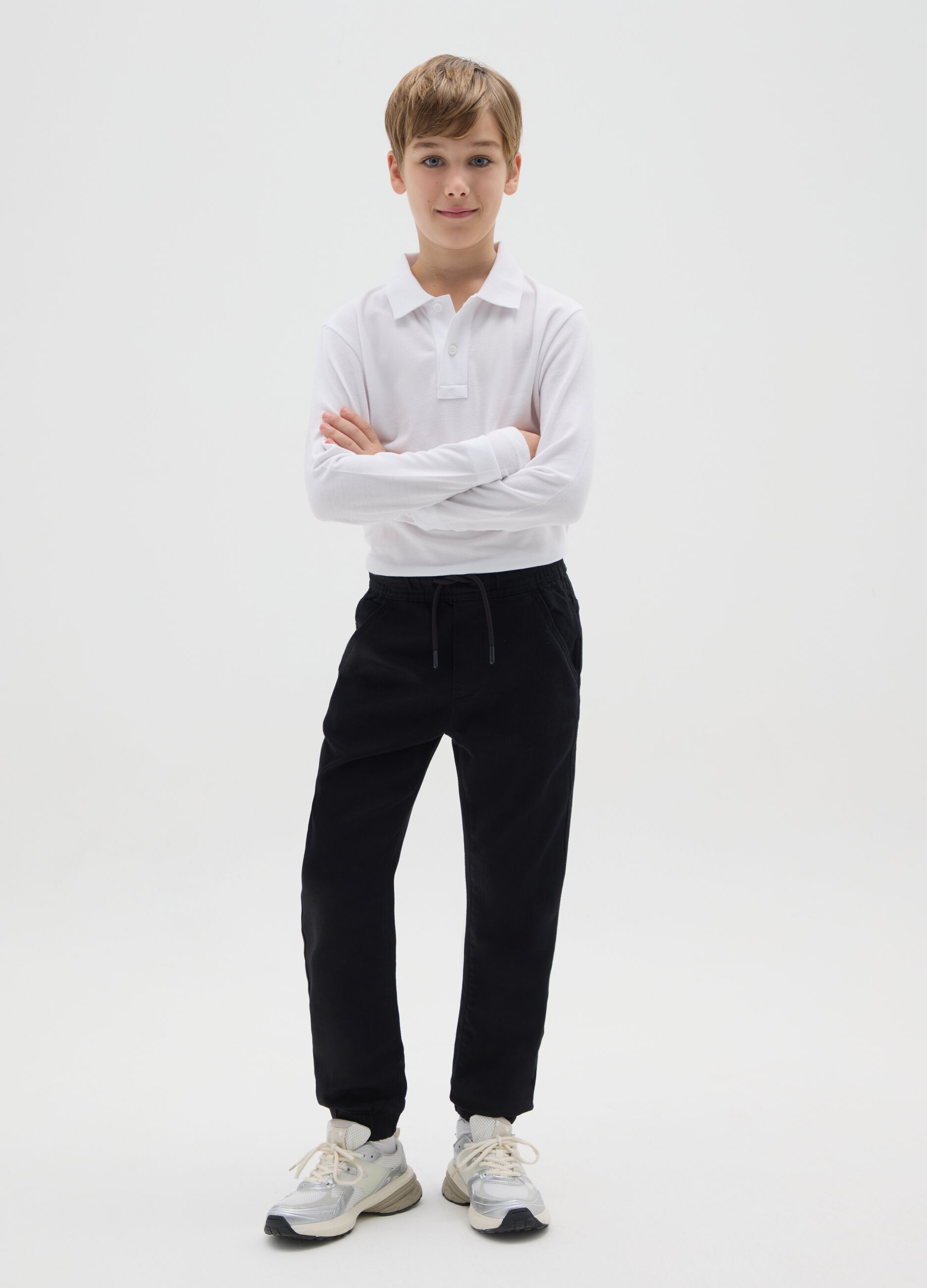 Boys' black elasticated denim joggers regular fit