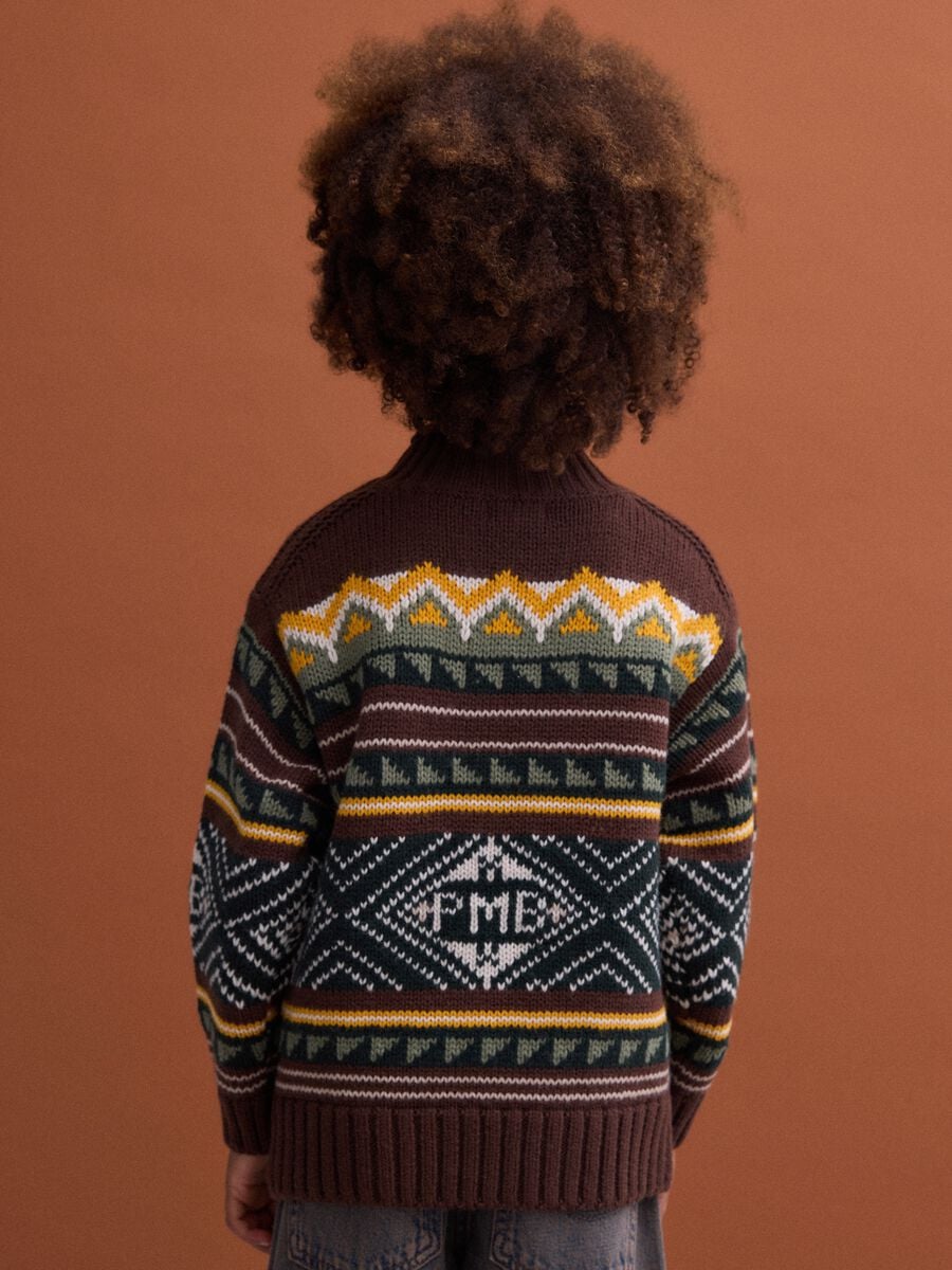 Maglione multicolor jacquard in misto lana con colletto rialzato regular fit_2