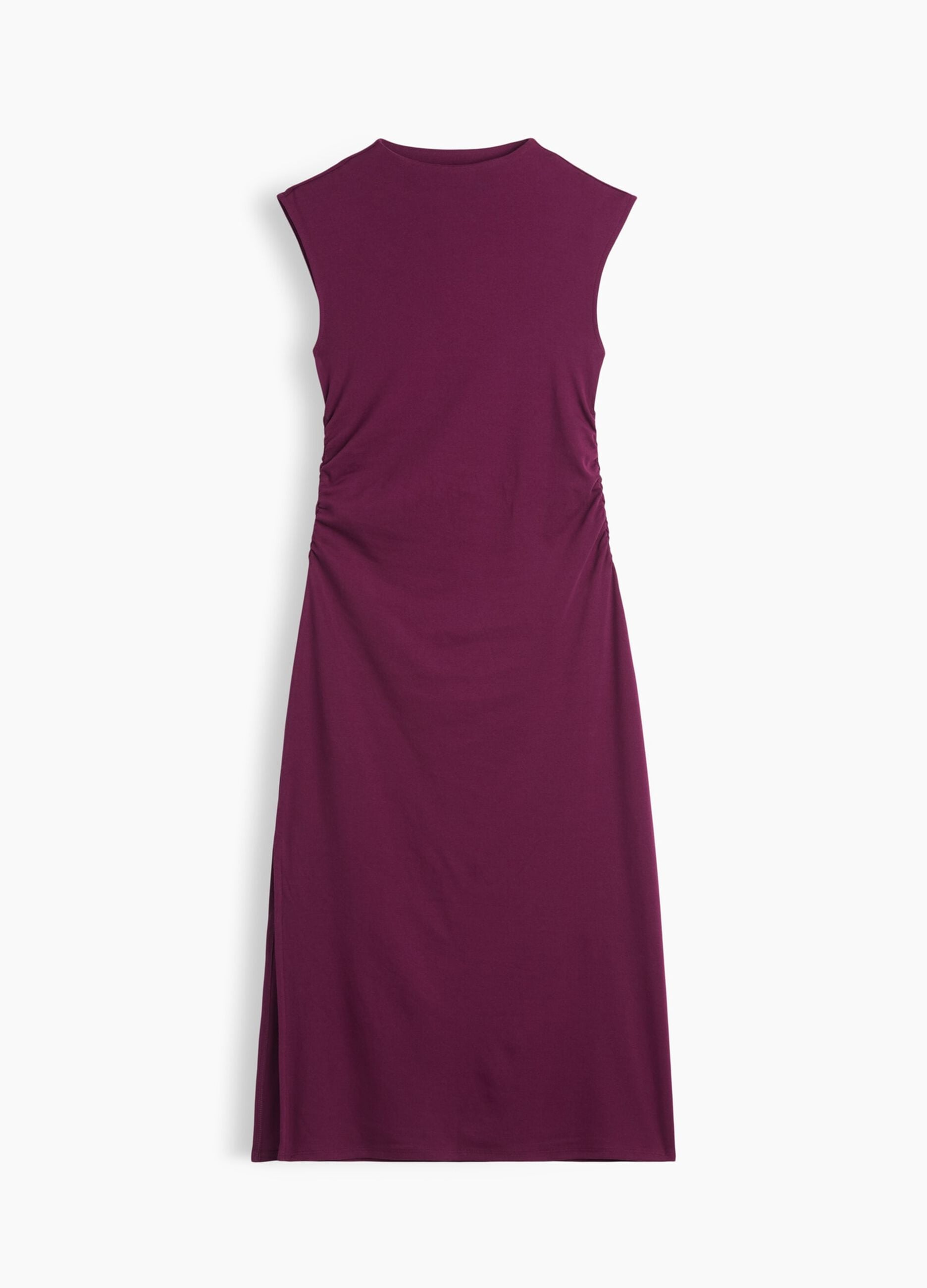 Red stretch-cotton midi dress with side slit