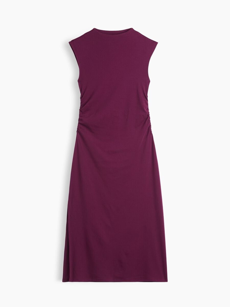 Red stretch-cotton midi dress with side slit_3