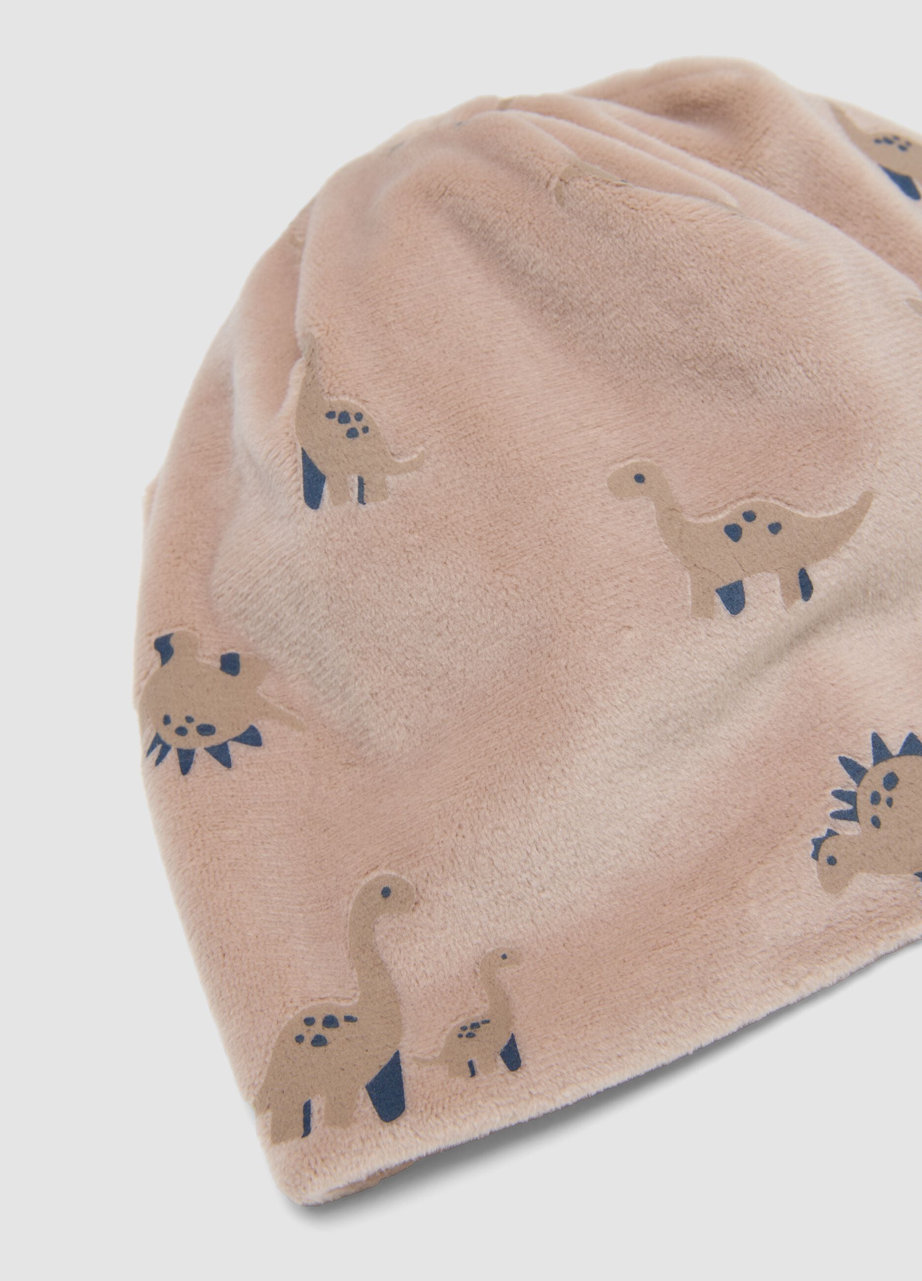 Grey stretchy dinosaur-print hat for baby boy