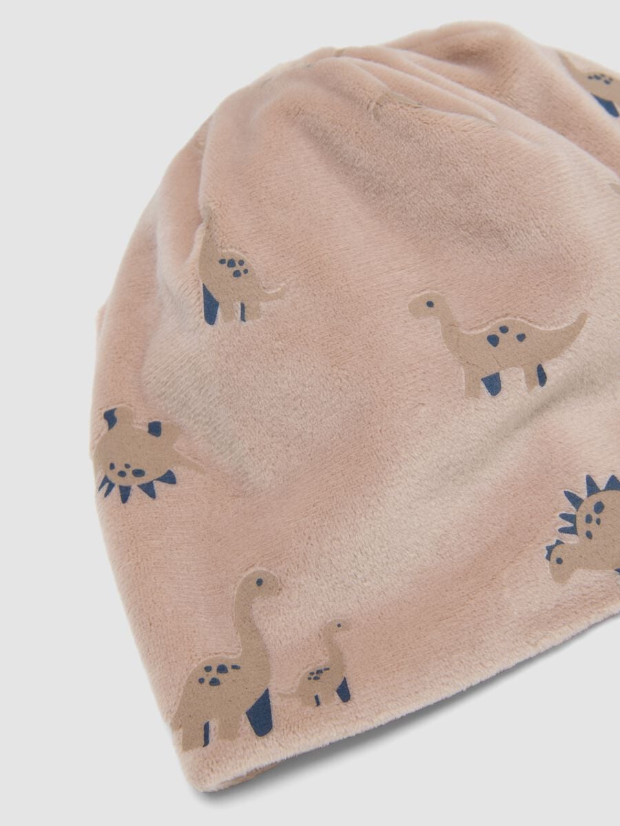 Cappello grigio in tessuto elasticizzato con stampa dinosauri per bimbo_2