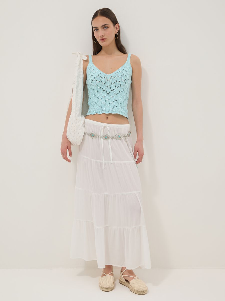 Sky-blue pure cotton crochet waistcoat, regular fit_1