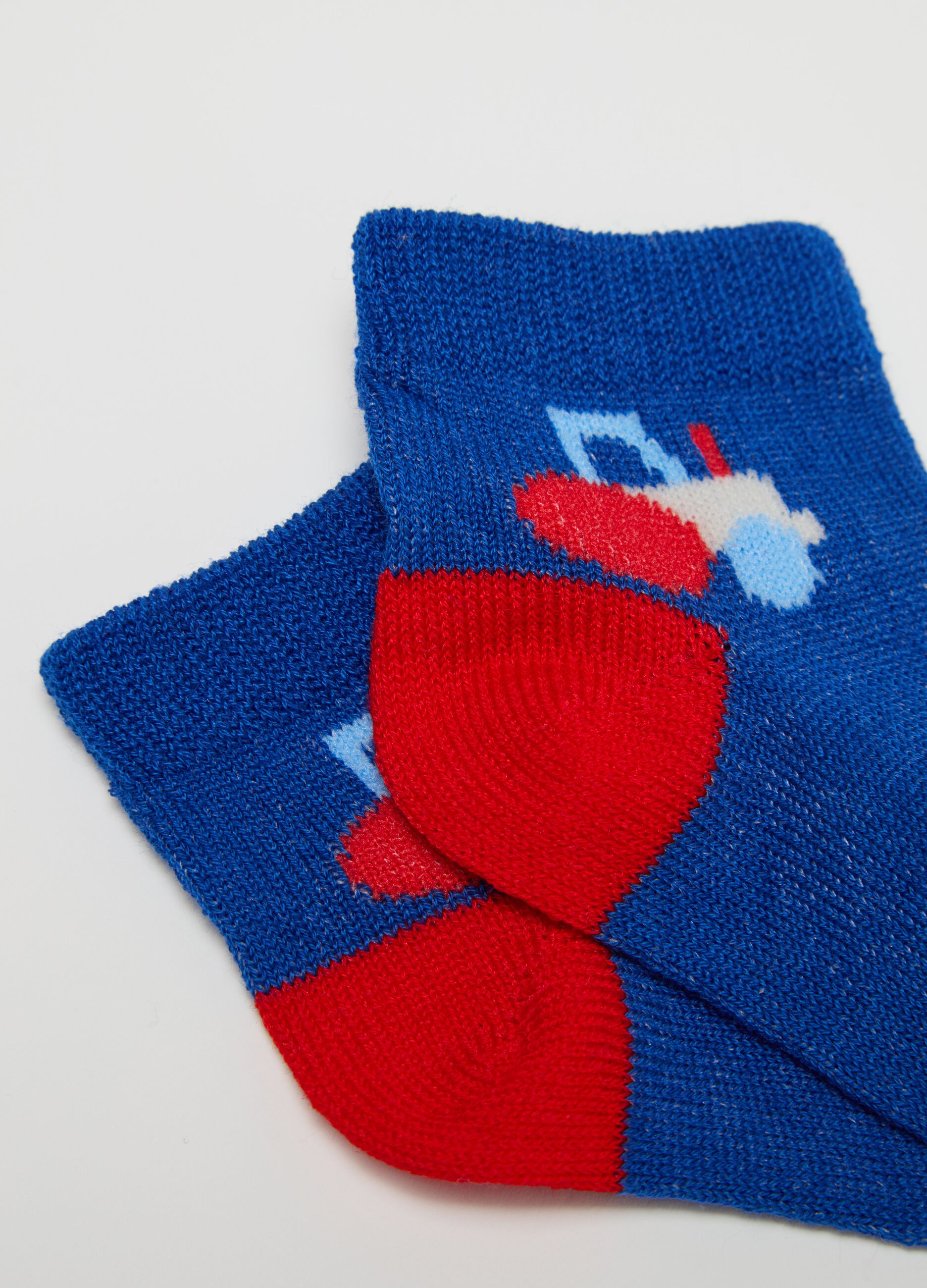 Three-pair pack stretch short socks with transportation design
