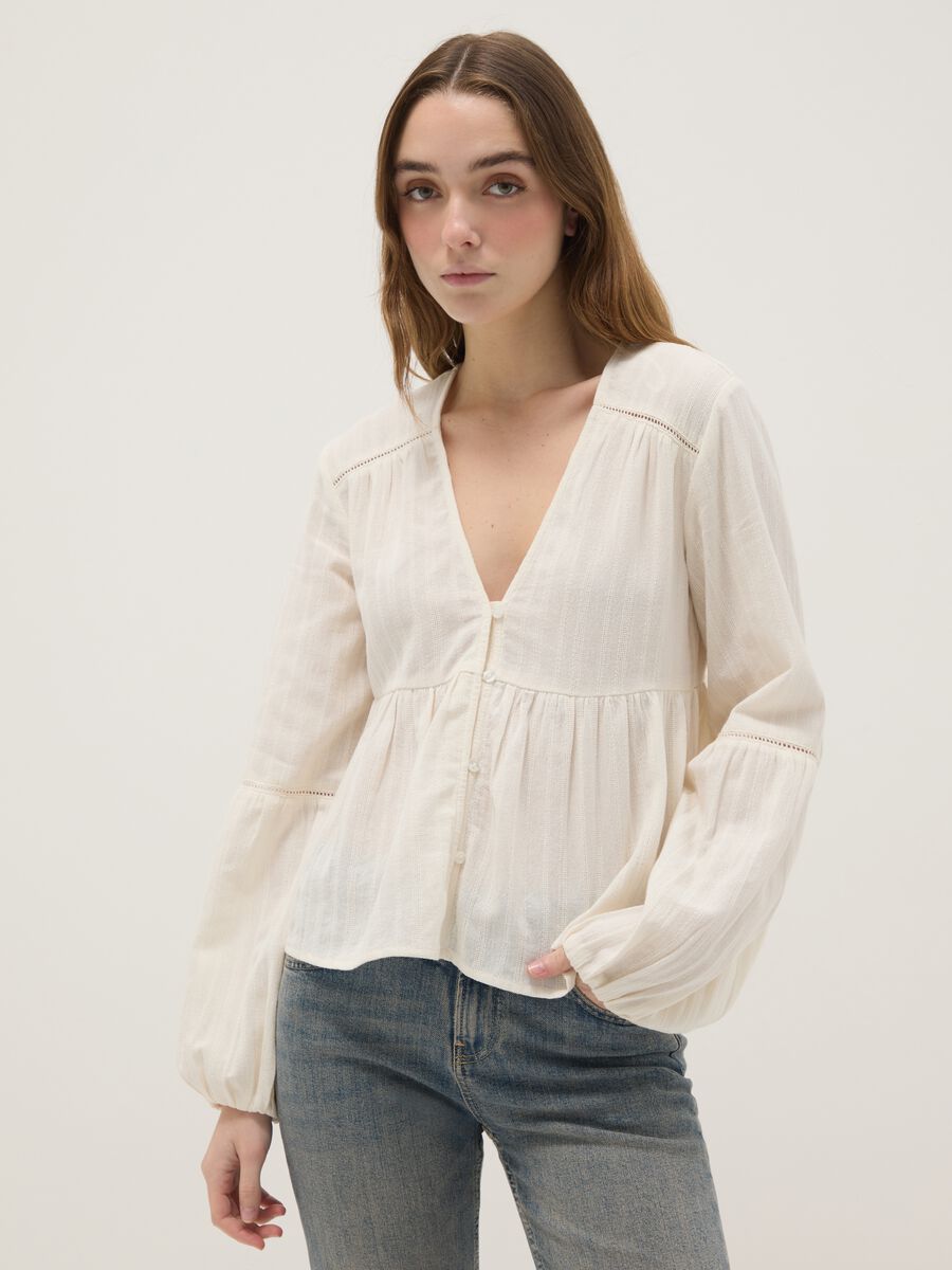White pure cotton blouse with striped regular fit_1