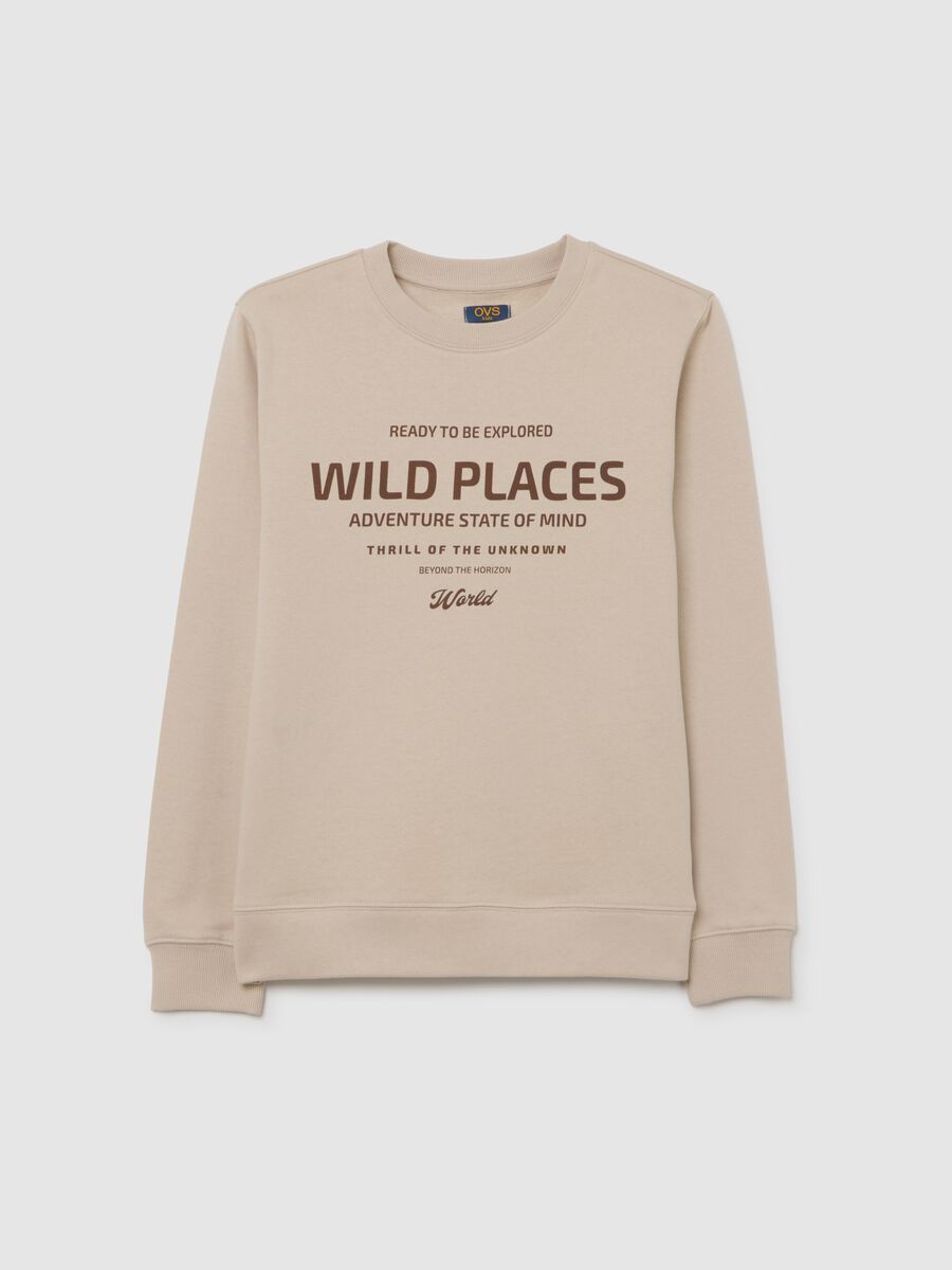 Felpa da ragazzo in puro cotone beige regular fit con scollo rotondo_0