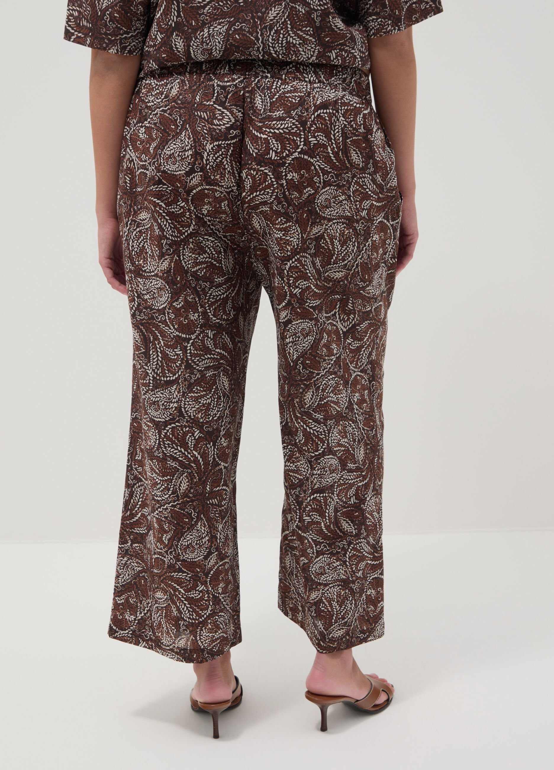 Brown wide-leg trousers in pure cotton