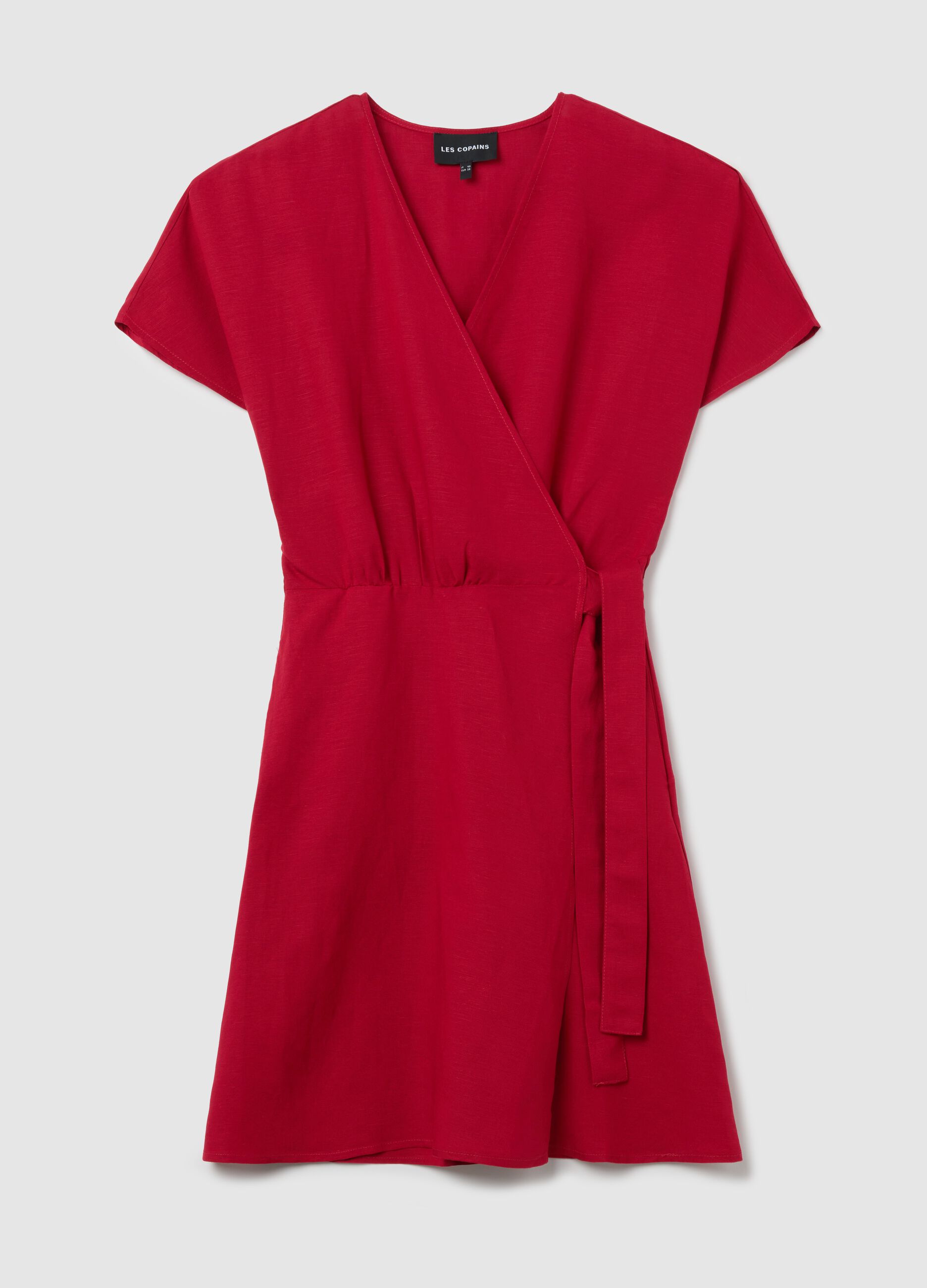 Short red wraparound dress