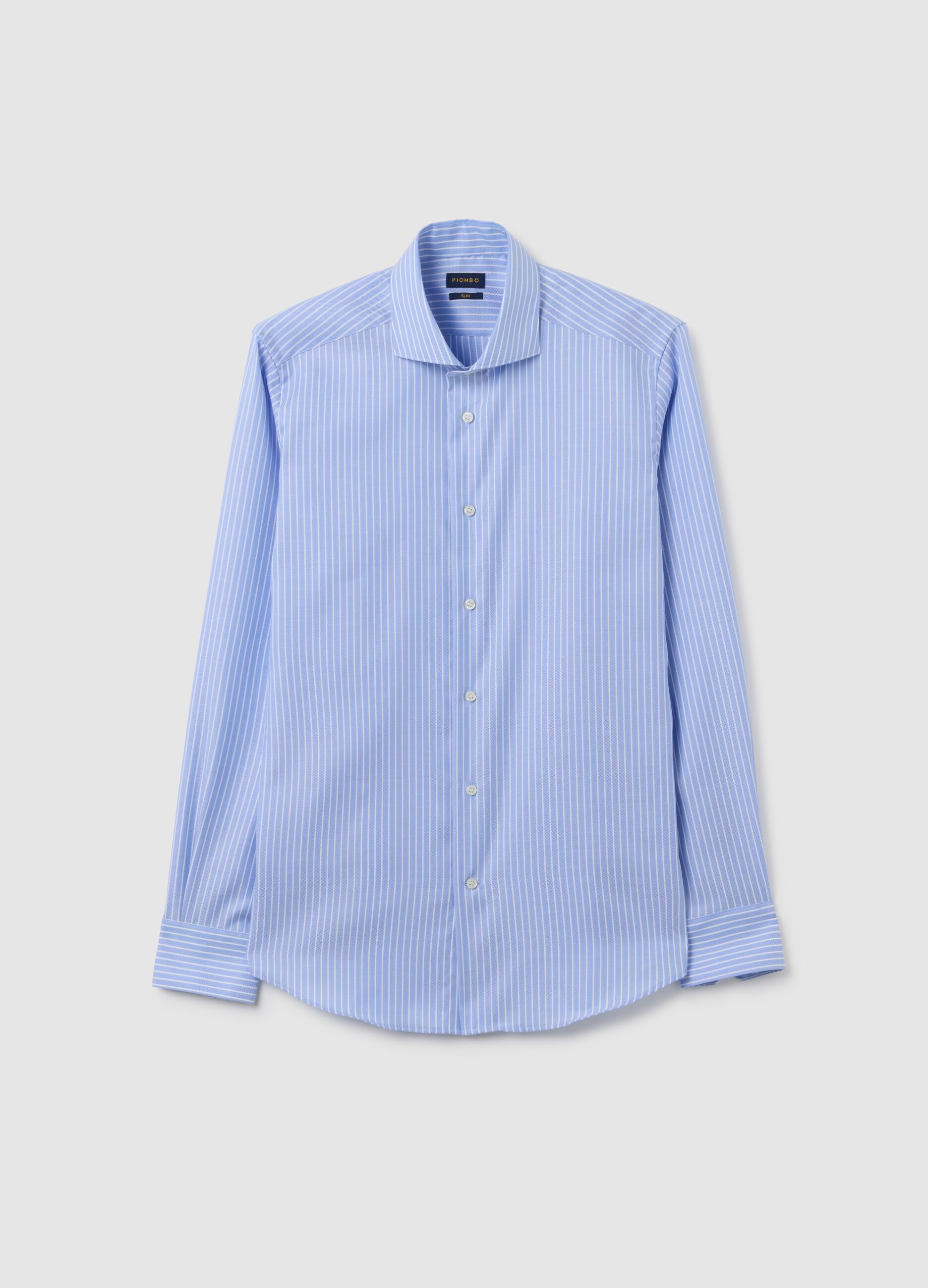 Slim fit pure cotton white and blue striped shirt