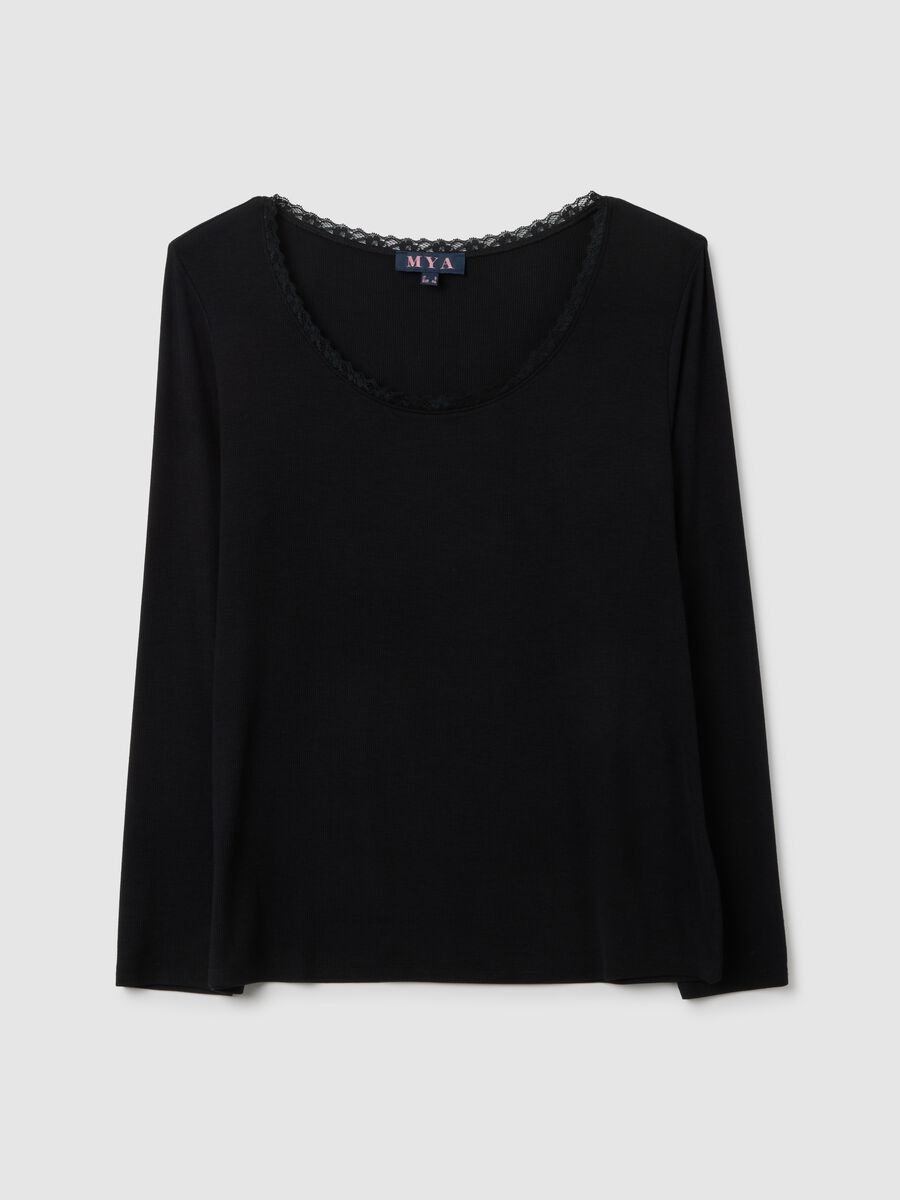T-shirt a maniche lunghe nera regular fit_0
