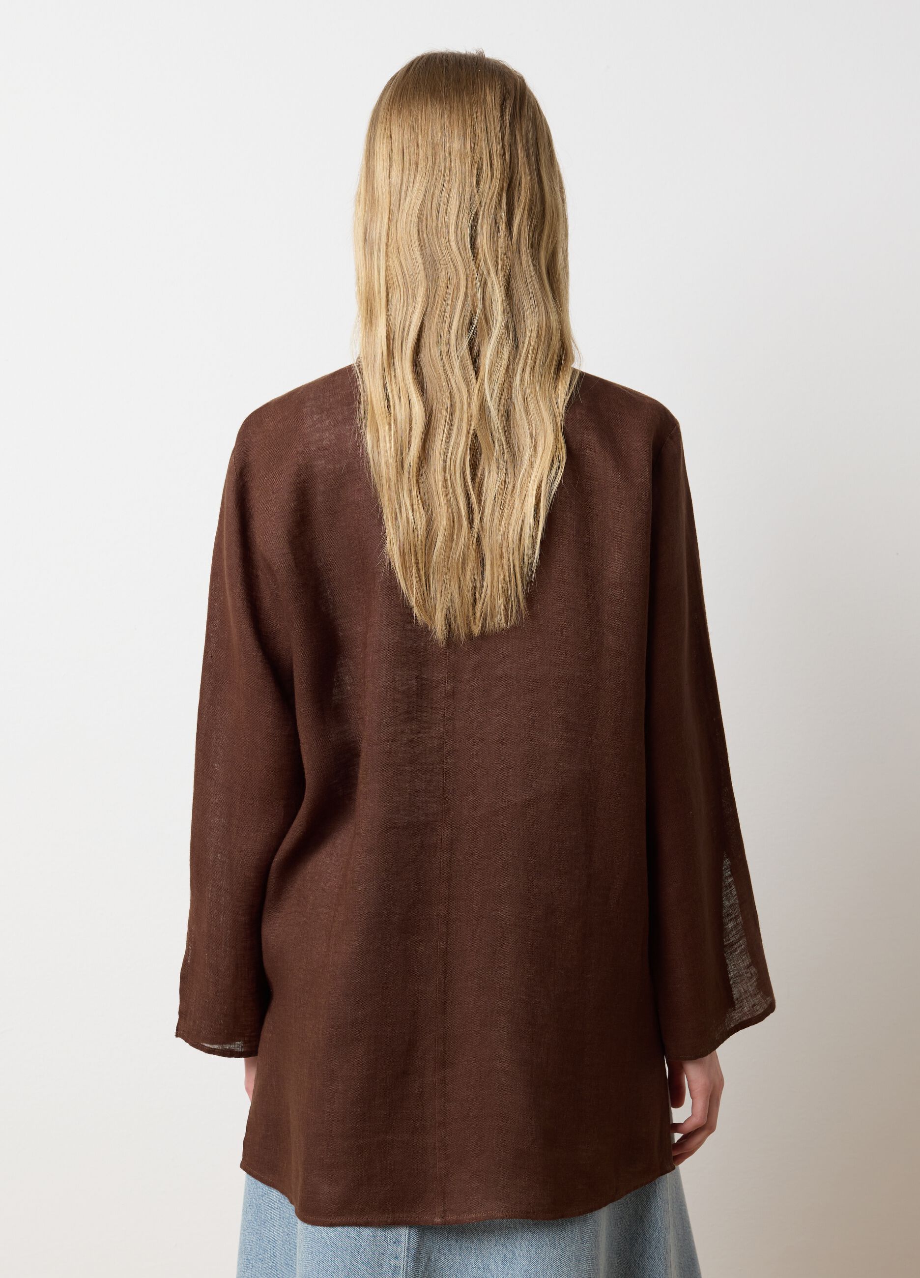 Women's long brown linen oversized shirt