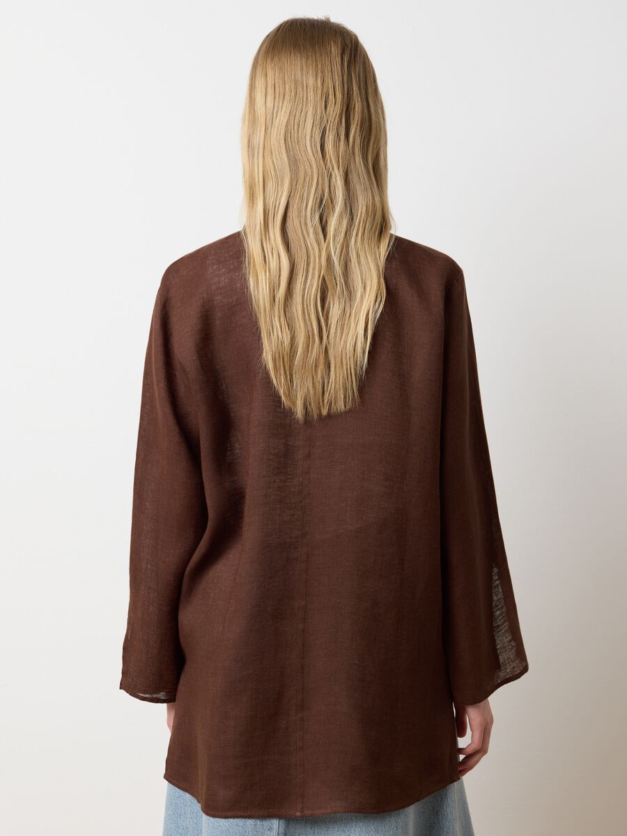 Women's long brown linen oversized shirt_3