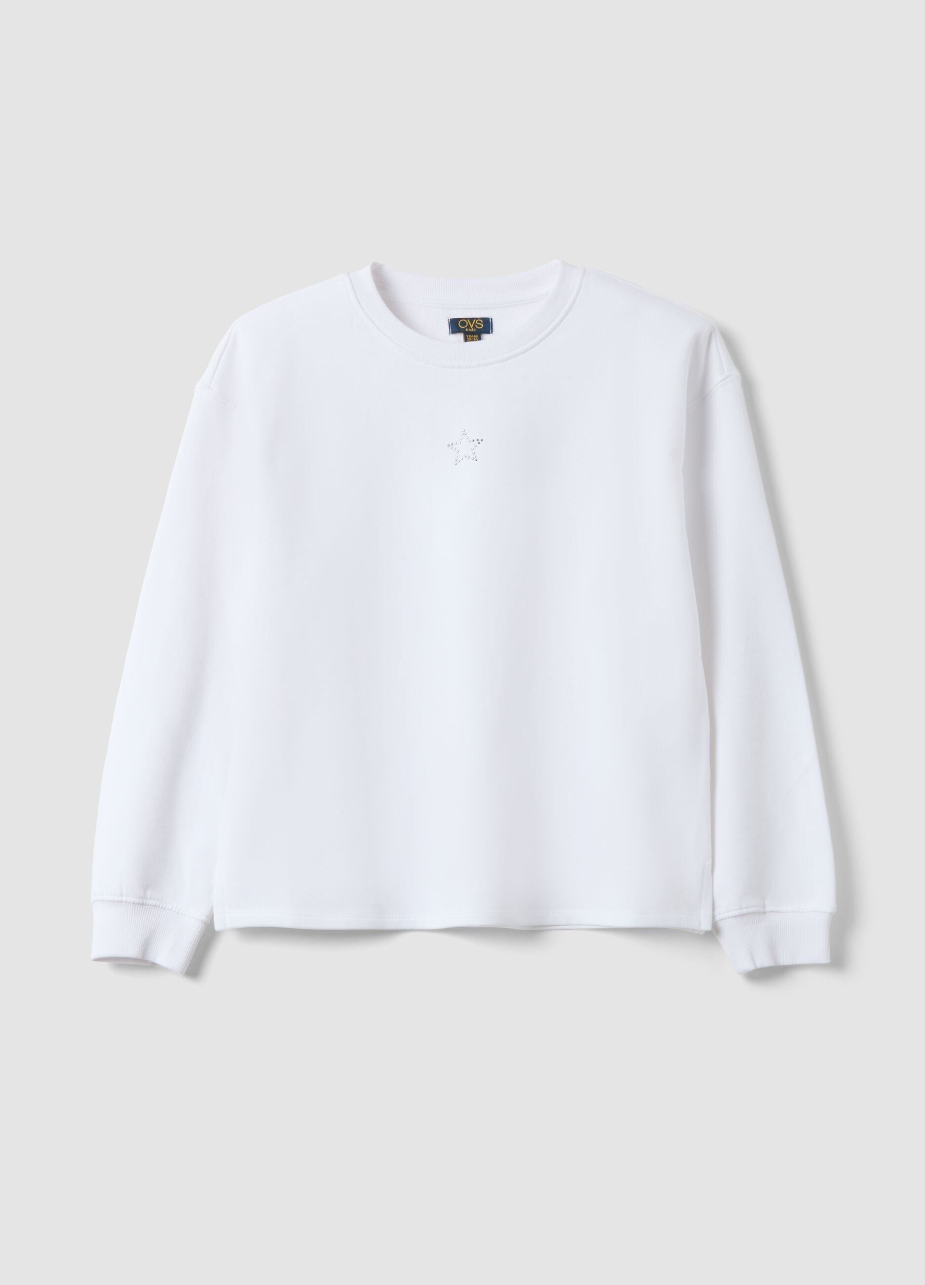 White sweatshirt in pure organic cotton with ribbed collar
