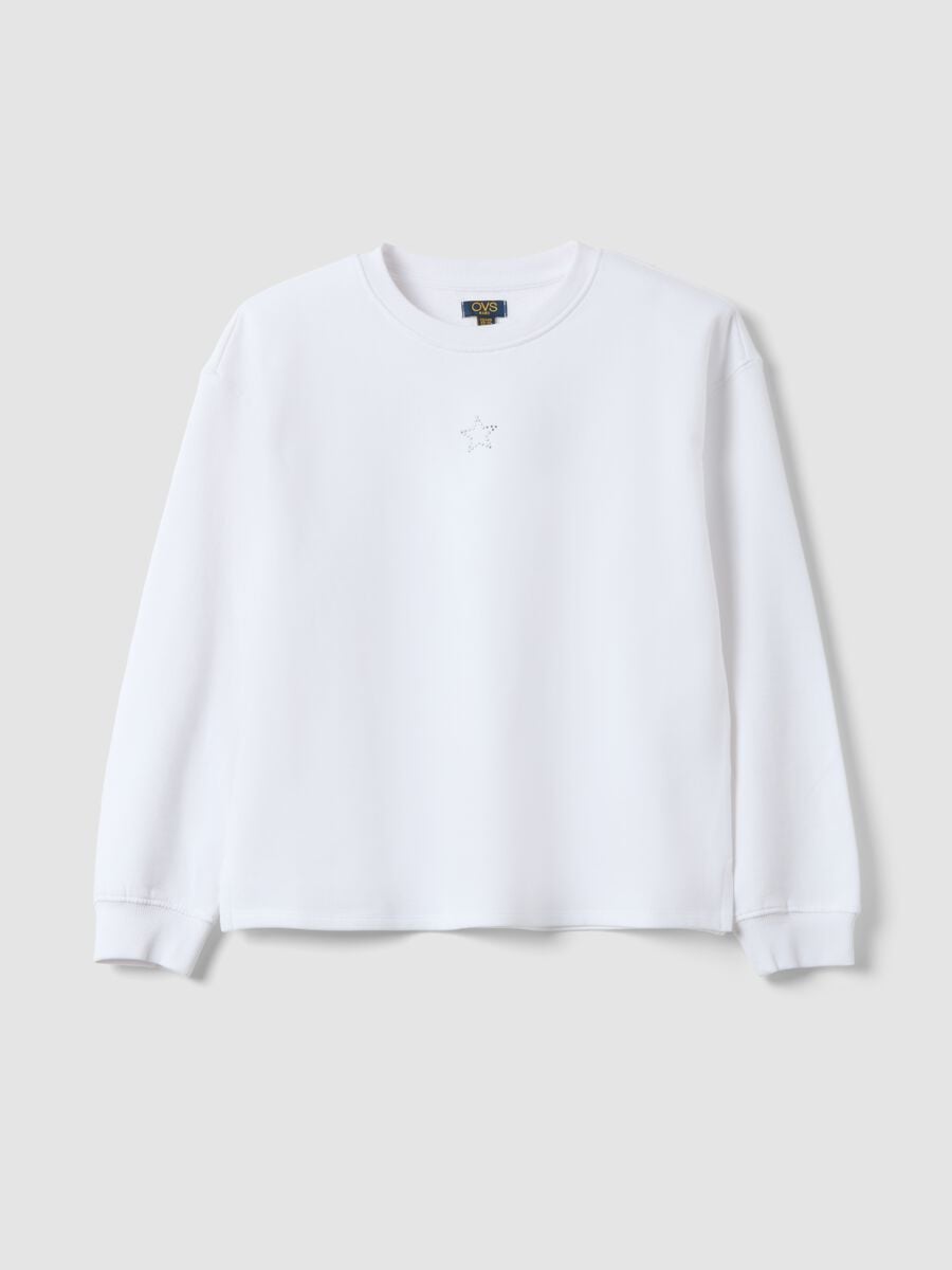 White sweatshirt in pure organic cotton with ribbed collar_0