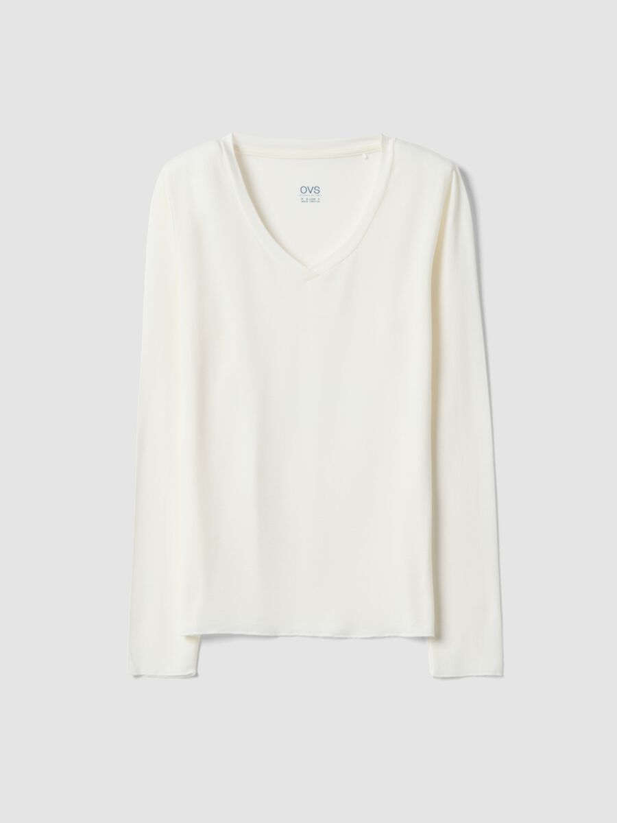 T-shirt bianca in modal elasticizzato con girocollo regular fit_4