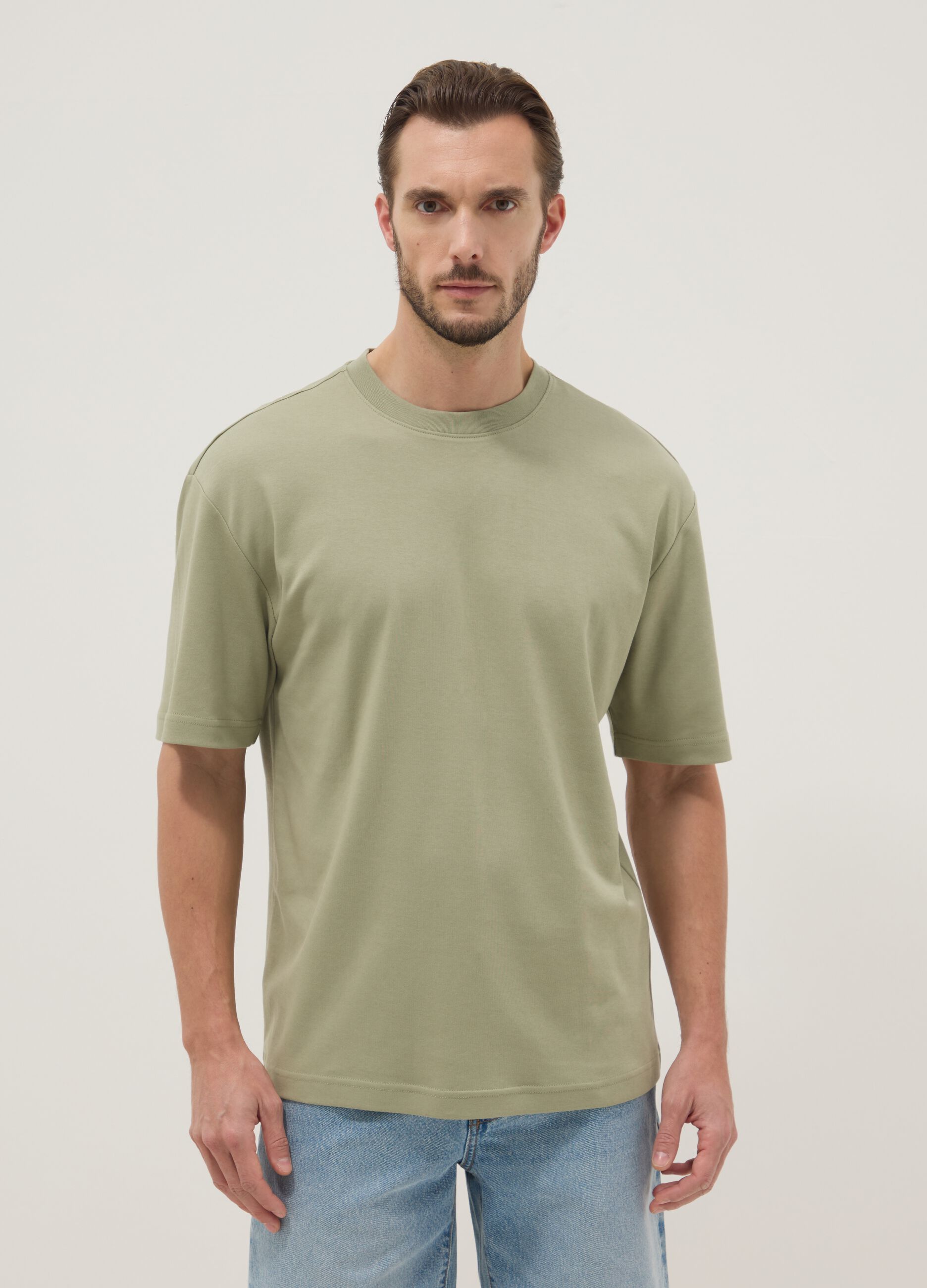 T-shirt a maniche corte in puro cotone verde relaxed fit