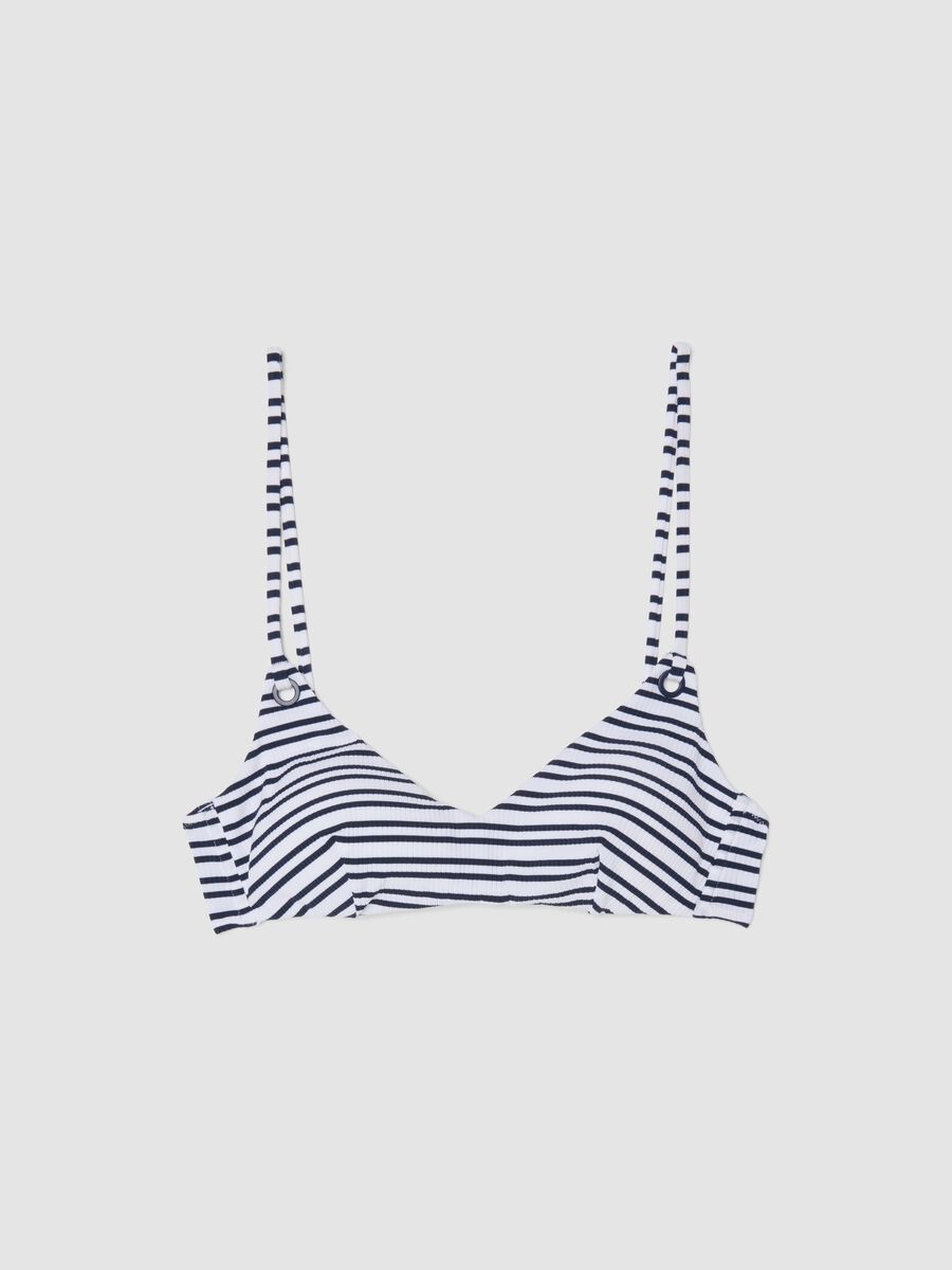 Top bikini blu in tessuto elasticizzato a righe_0